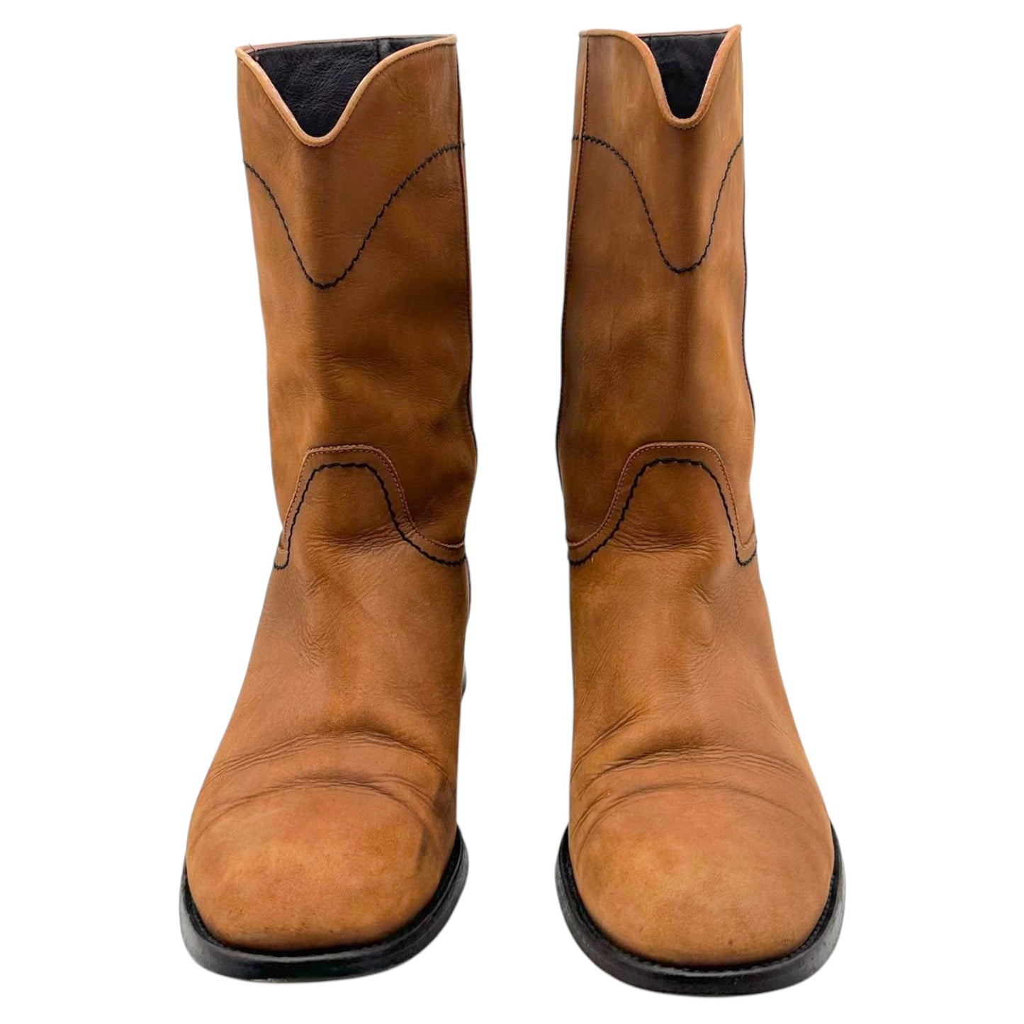 Chanel Brown Leather Logo Back Western Boots