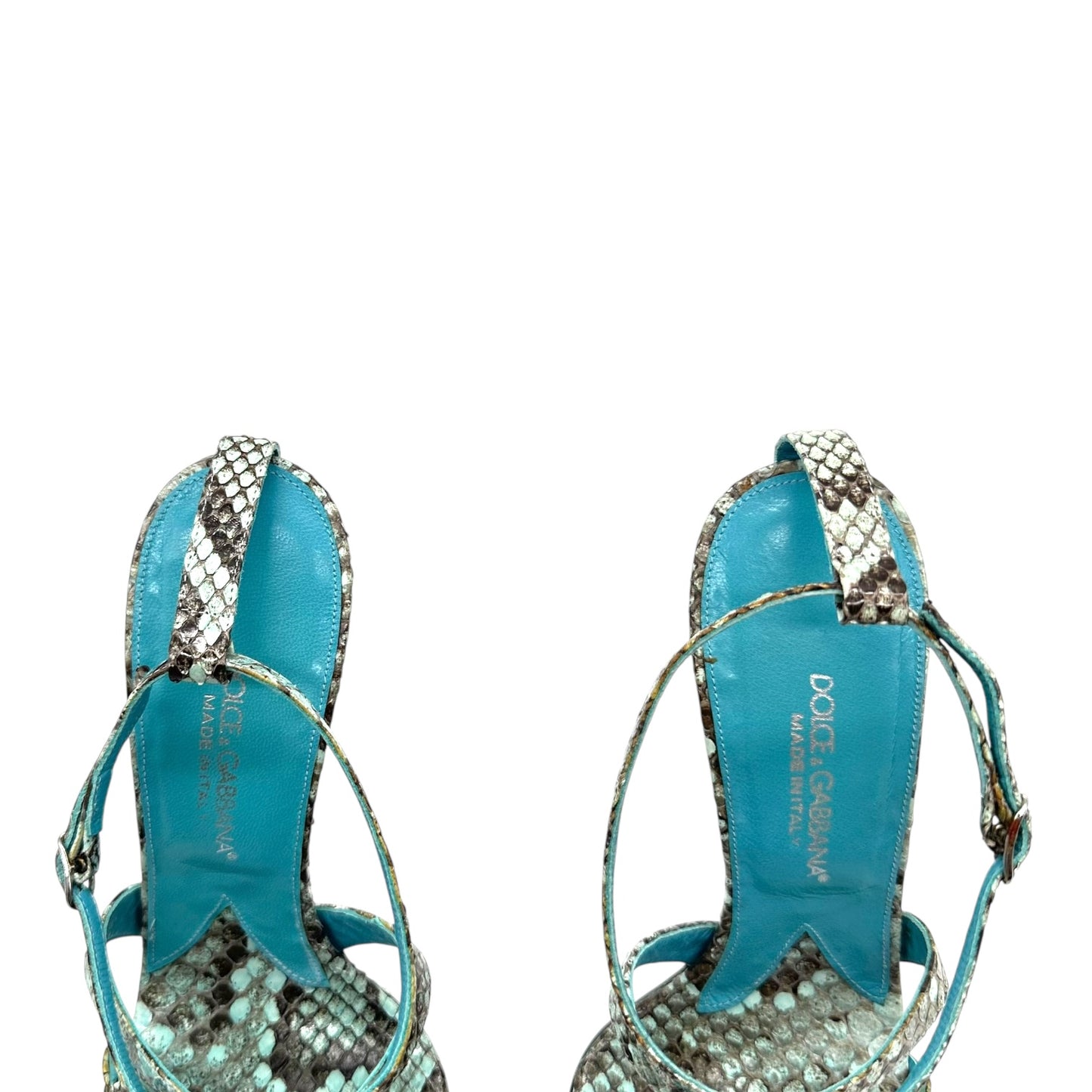 Dolce & Gabbana Blue Python Platform Sandal Heels