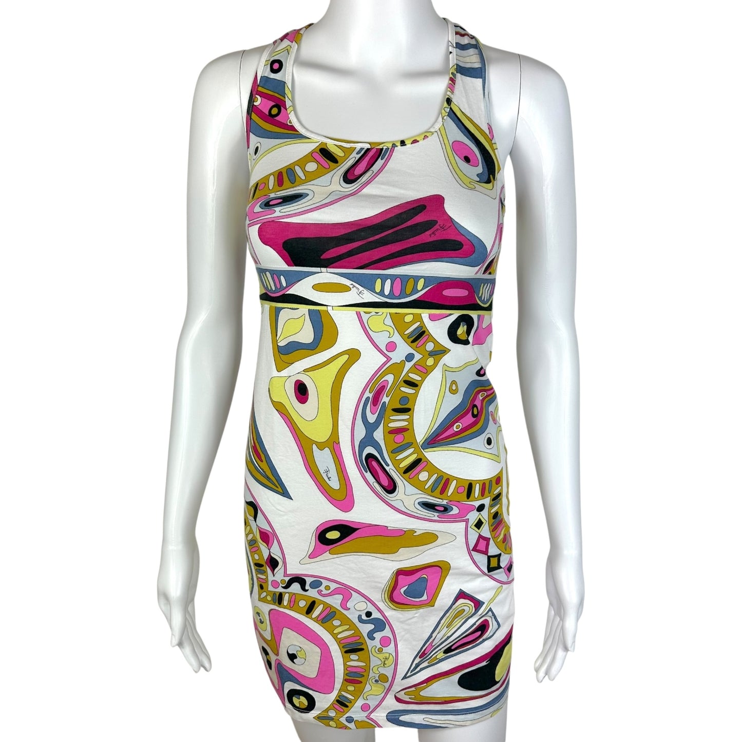 Emilio Pucci White Multicolor Printed Cross Back Mini Dress