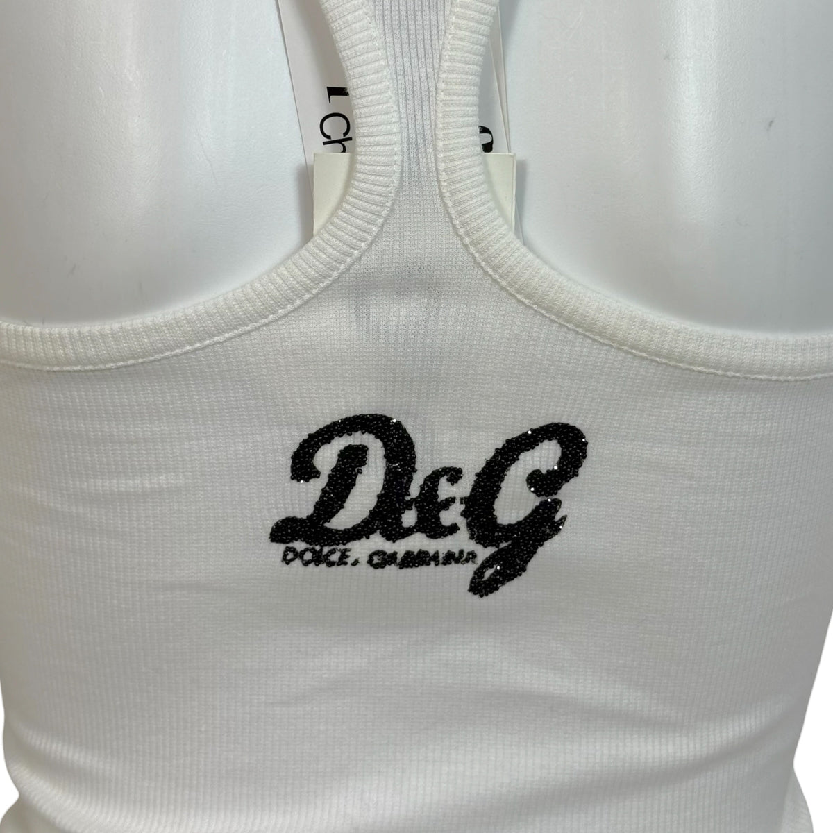 D&G Dolce & Gabbana White & Black Beaded Logo Racerback Tank NEW