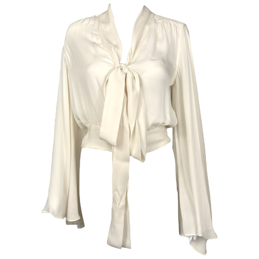 Jean Paul Gaultier Ivory Silk Flare Sleeve Blouse