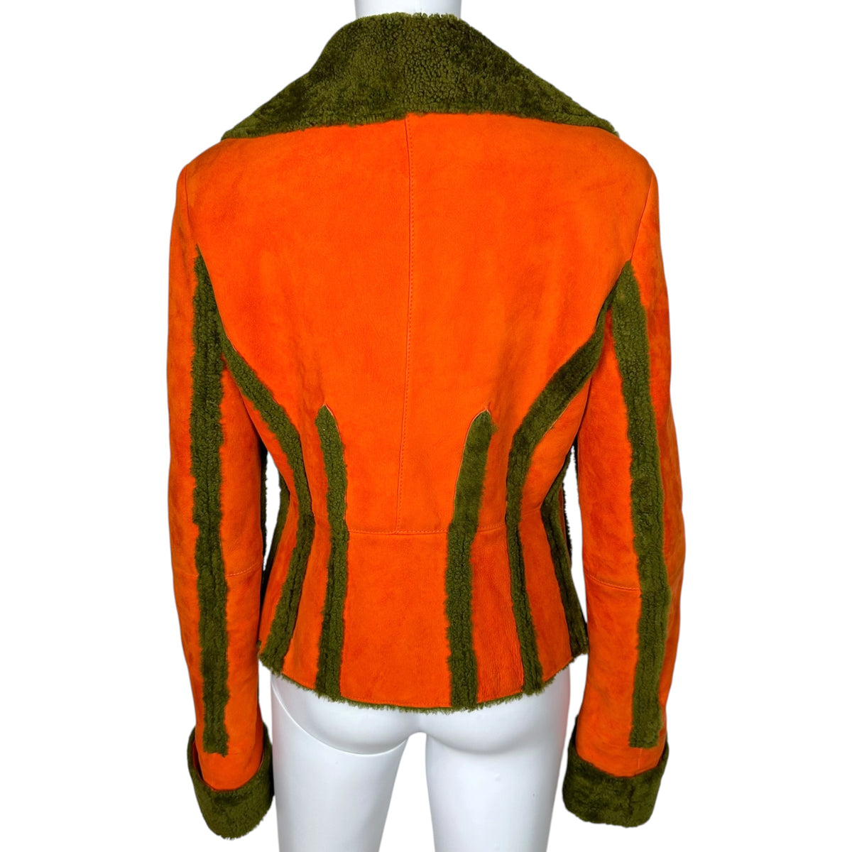 Etro Shearling Jacket Orange Khaki Green Button-Up