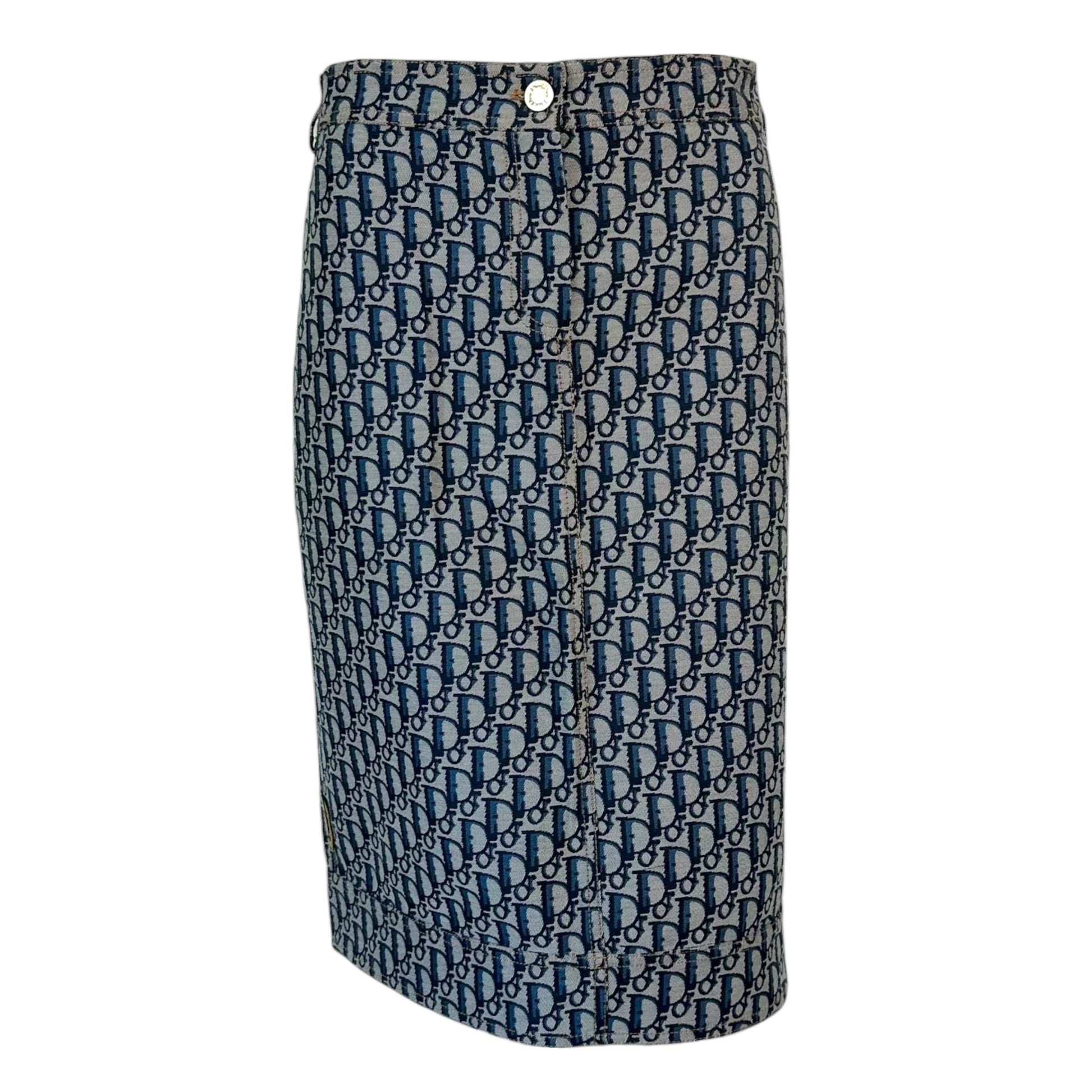 Christian Dior S/S 2005 Navy Blue Trotter Monogram Midi Skirt - Outfit Repeater