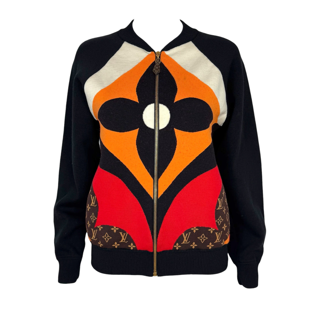 Louis Vuitton Knit Zip-Up Jacket Black Orange Monogram
