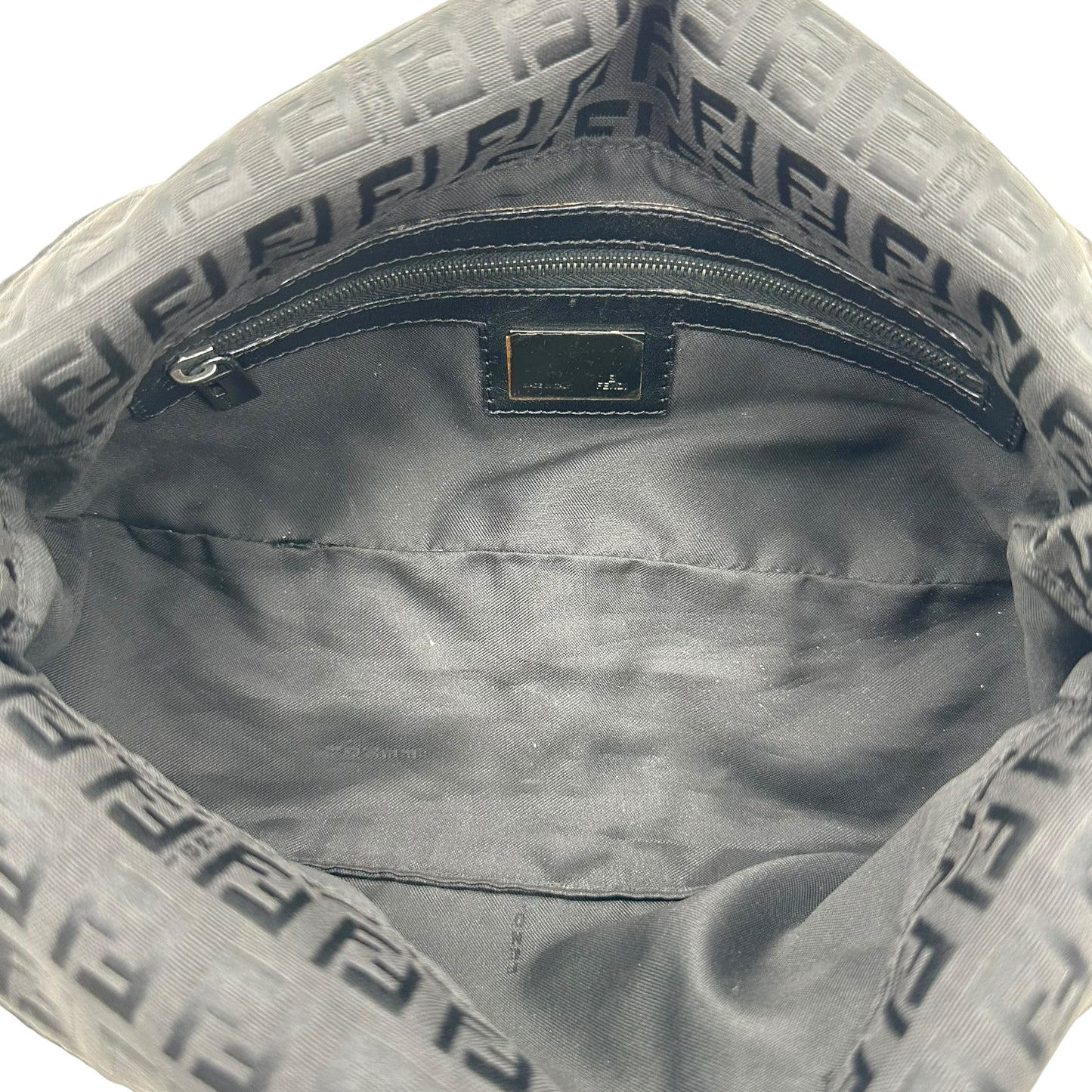 Fendi Black Zucchino Monogram Fold-Over Baguette Bag