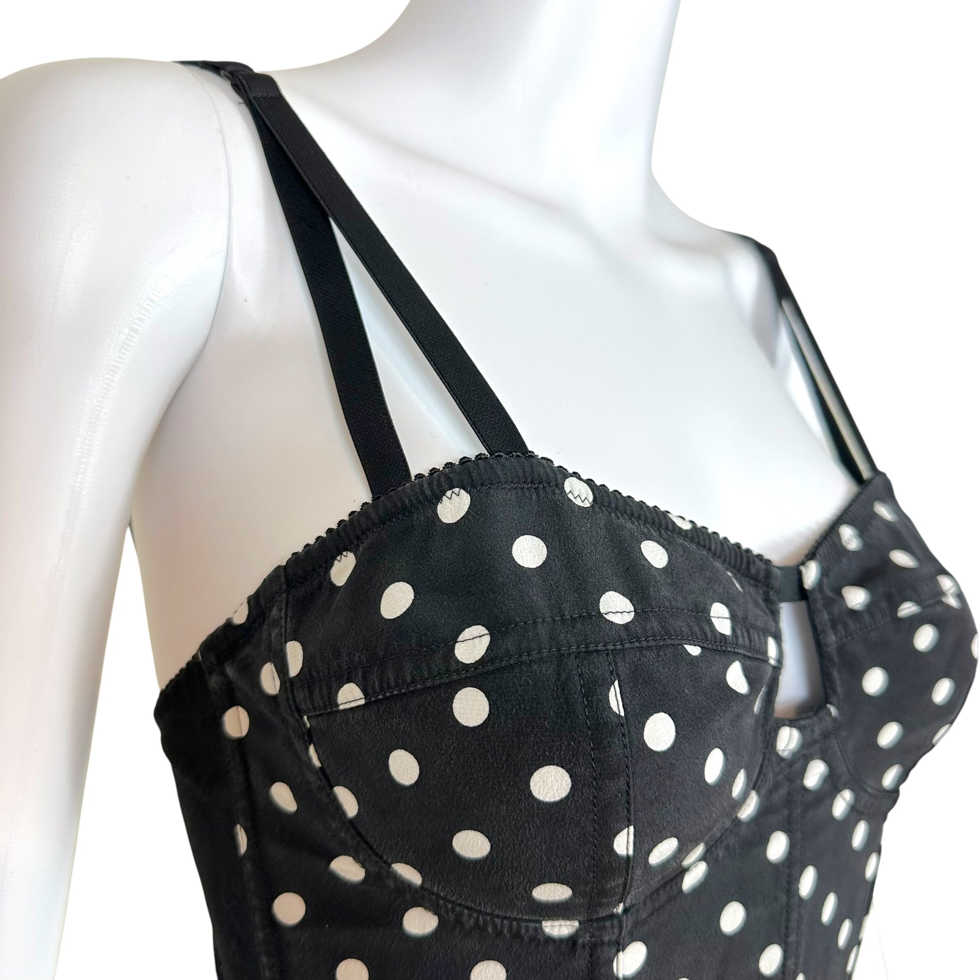 Dolce & Gabbana Black Polka Dot Crop Bustier Bra Top - Outfit Repeater