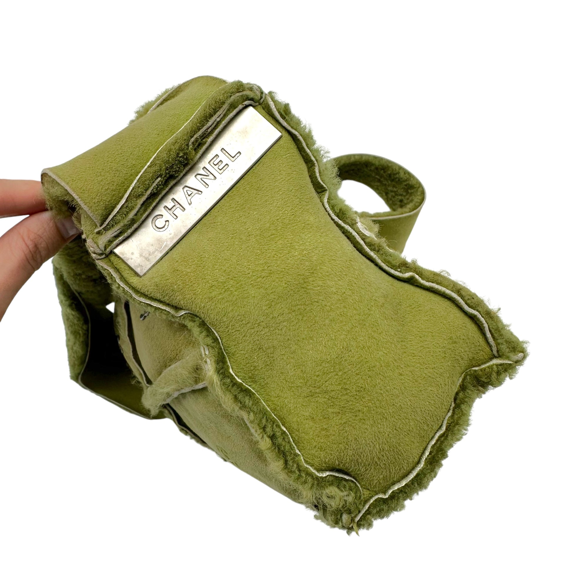 Chanel Green Shearling Crossbody Bag 2000s Vintage