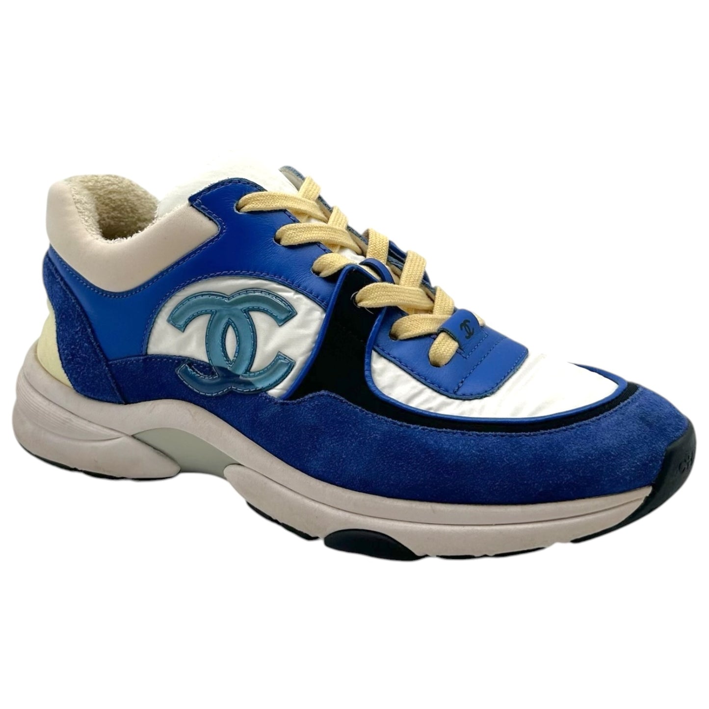 Chanel Cobalt Blue Butter Yellow Logo Sneakers