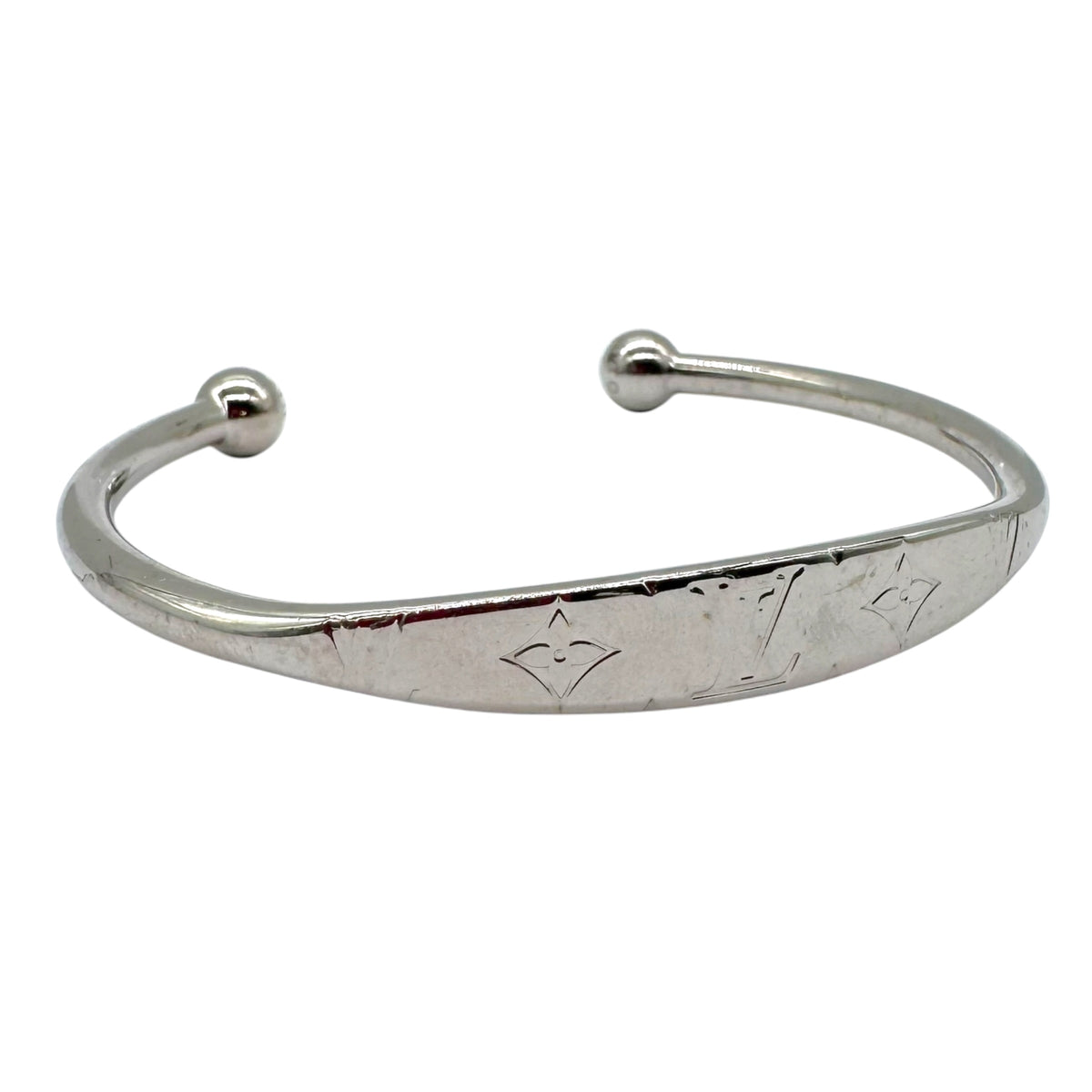 Louis Vuitton Silver Monogram Cuff Bangle Bracelet