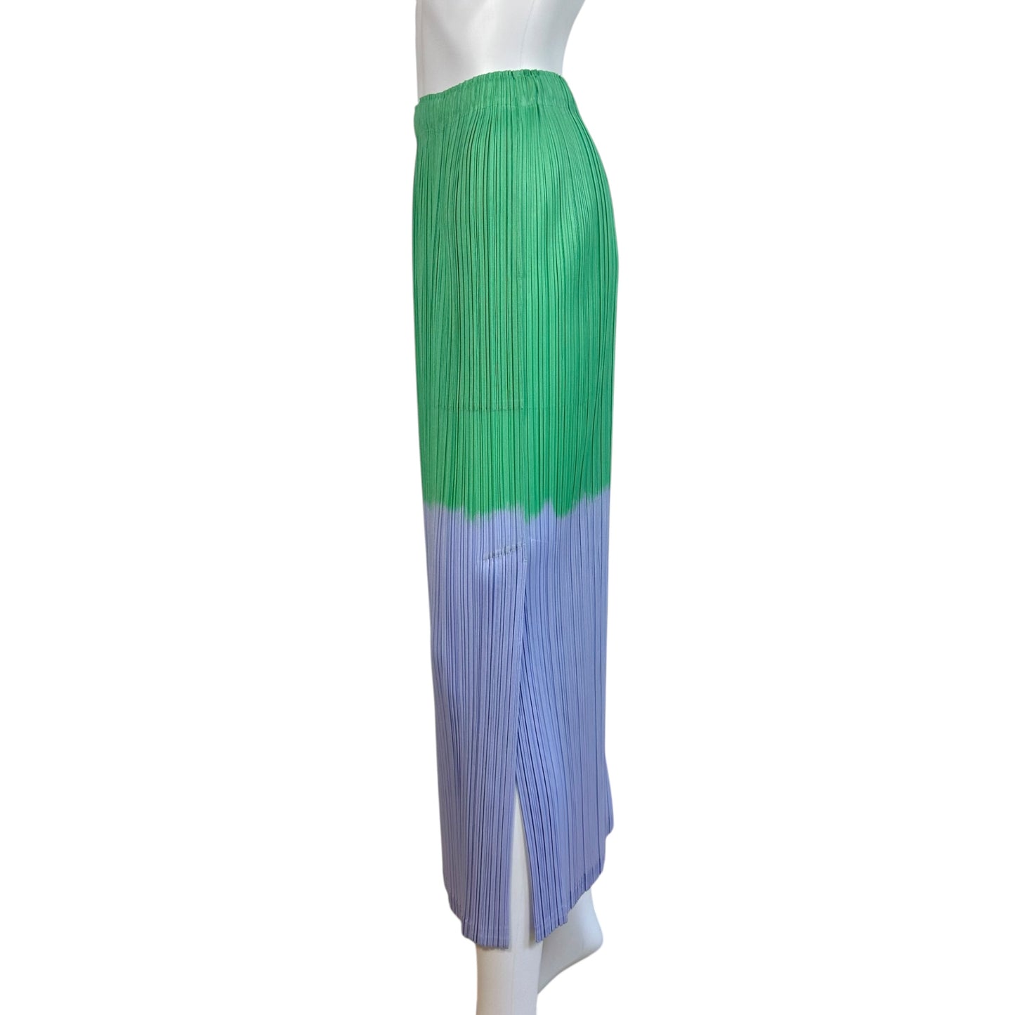 Issey Miyake Pleats Please Purple Pink & Green Floral Motif Pleated Maxi Skirt