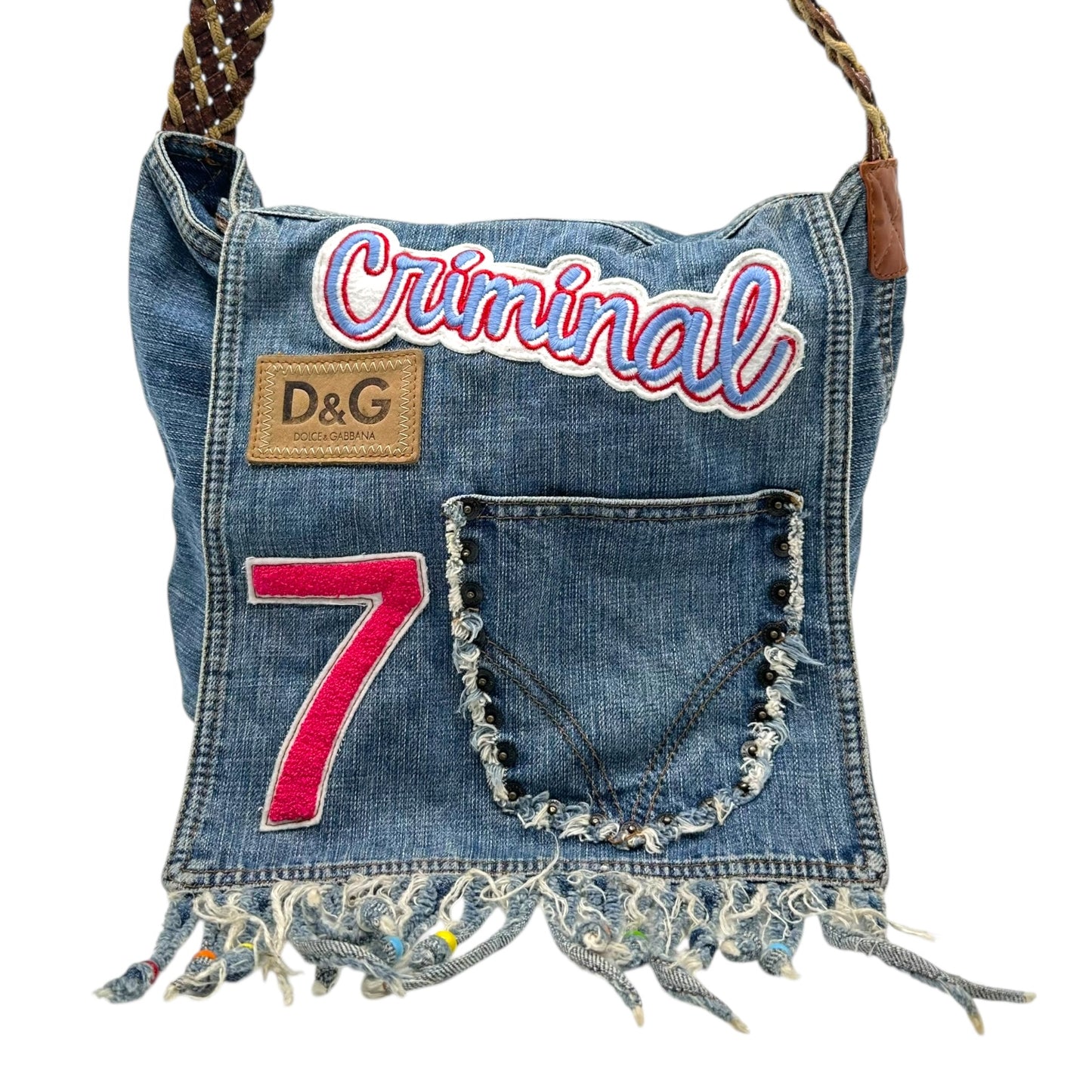 D&G Dolce & Gabbana 'Criminal' Denim Patchwork Messenger Bag