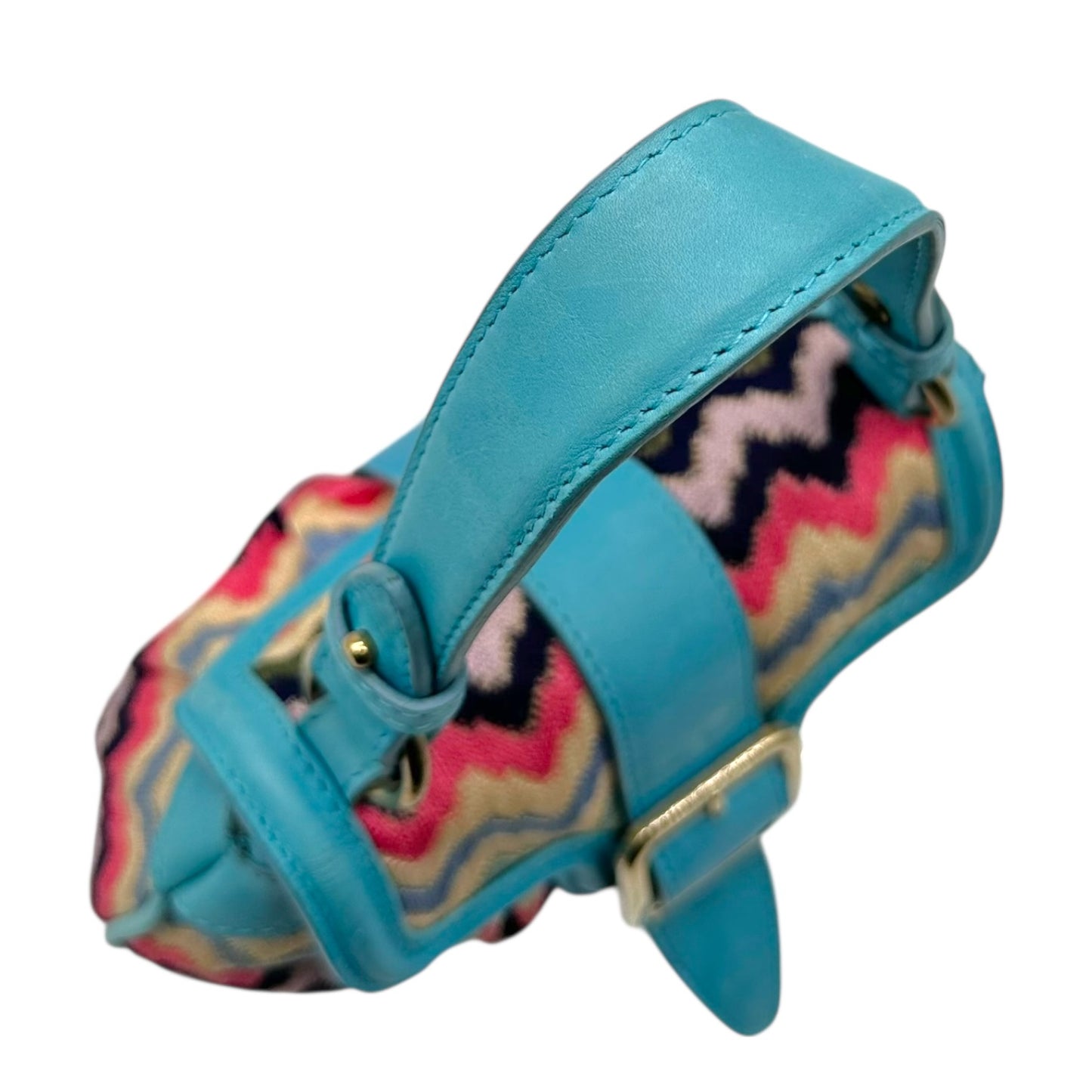 Missoni Blue Leather & Multicolor Chevron Mini Handbag