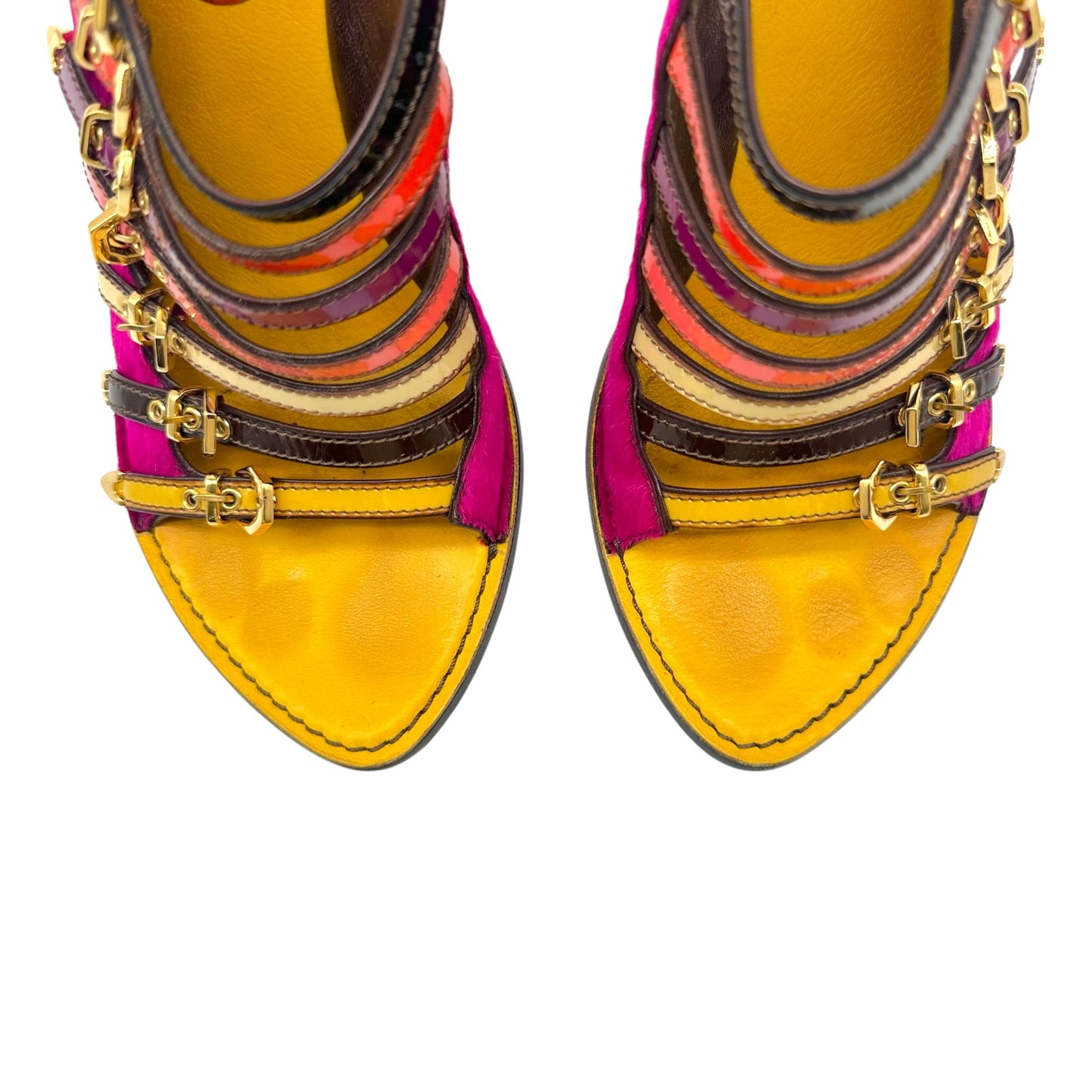 Louis Vuitton Multicolor Croc & Ponyhair Multi-Strap Sandal Heels