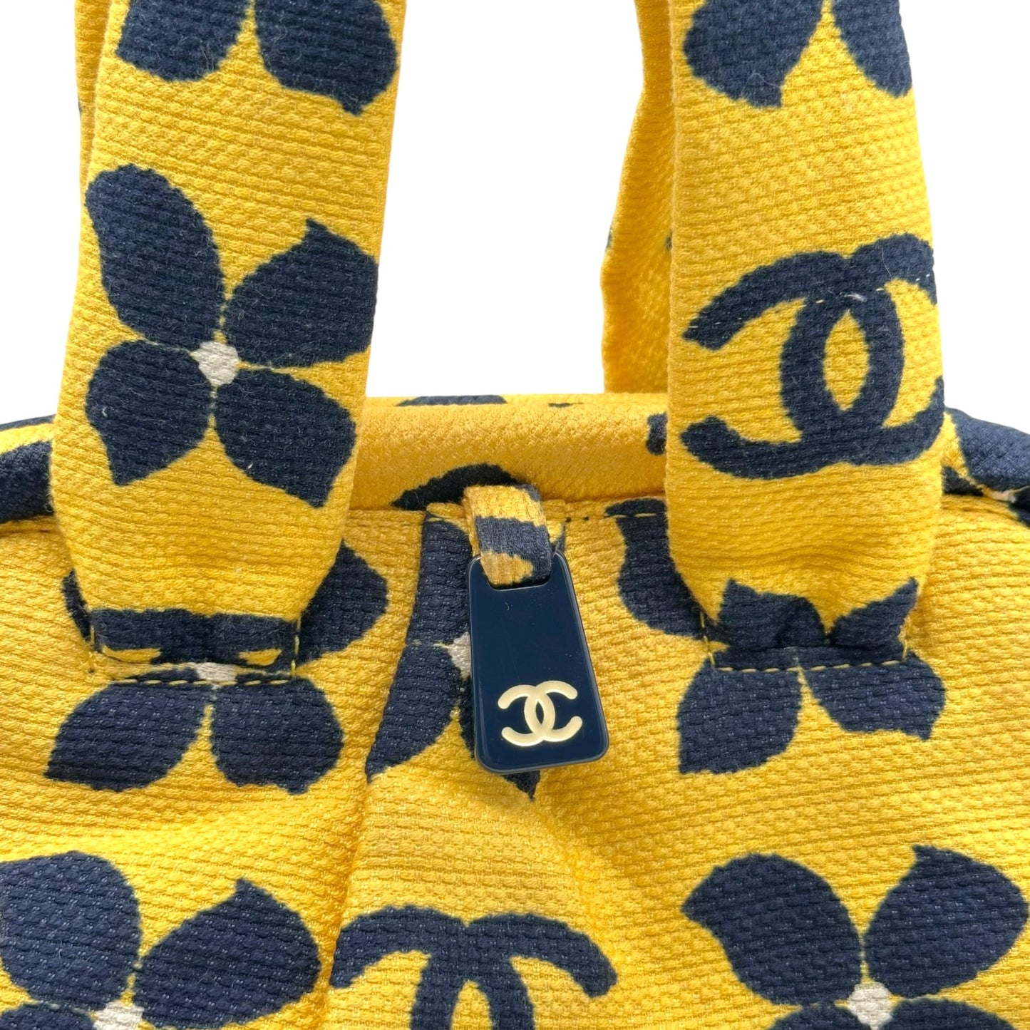 Chanel Yellow & Navy Clover Print Kisslock Bag