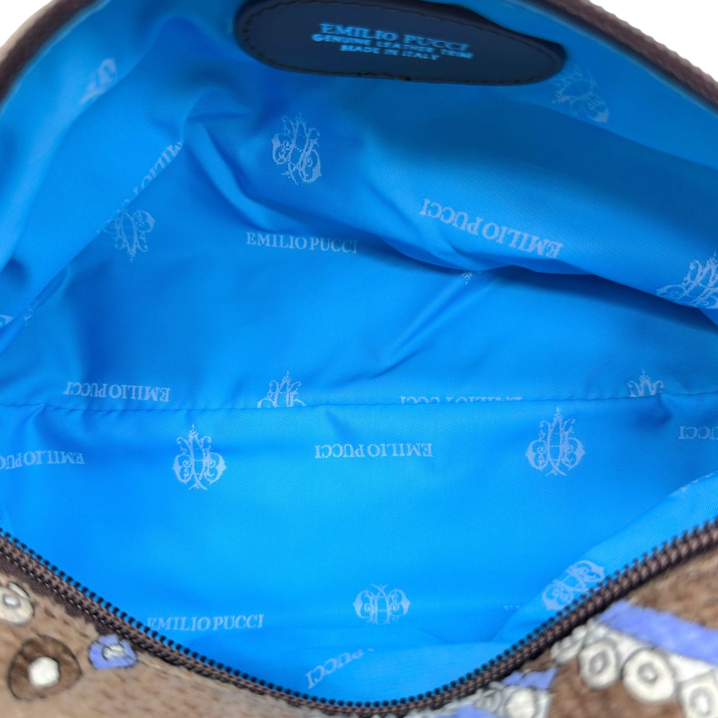 Emilio Pucci Brown & Blue Corduroy Printed Pochette Bag