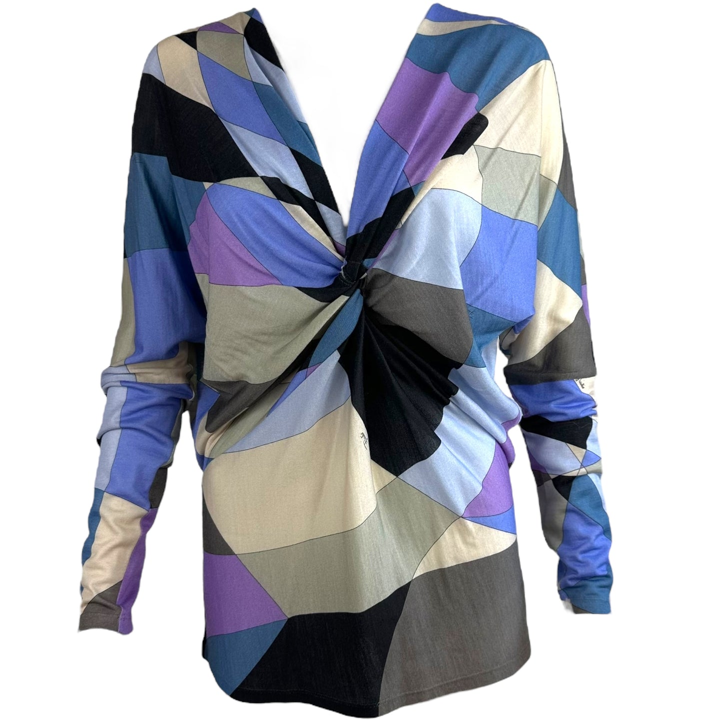 Emilio Pucci Blue & Purple Printed Twist Front Sweater