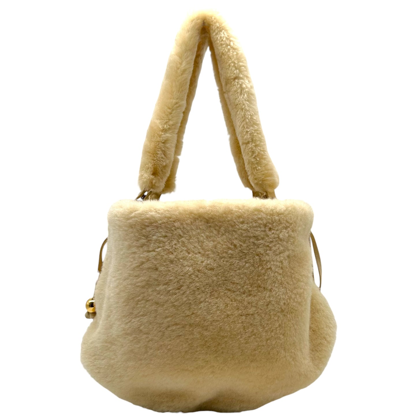 Bottega Veneta Ivory Shearling Convertible Clutch Shoulder Bag