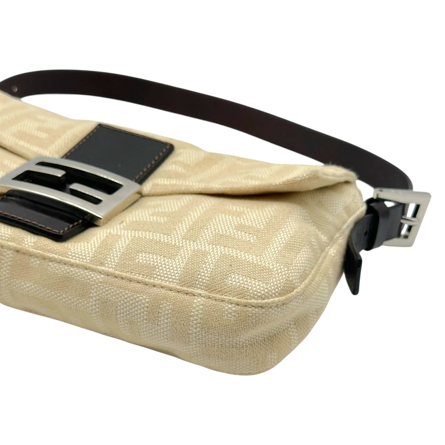 Fendi Baguette Bag Ivory Zucca Monogram Brown Leather