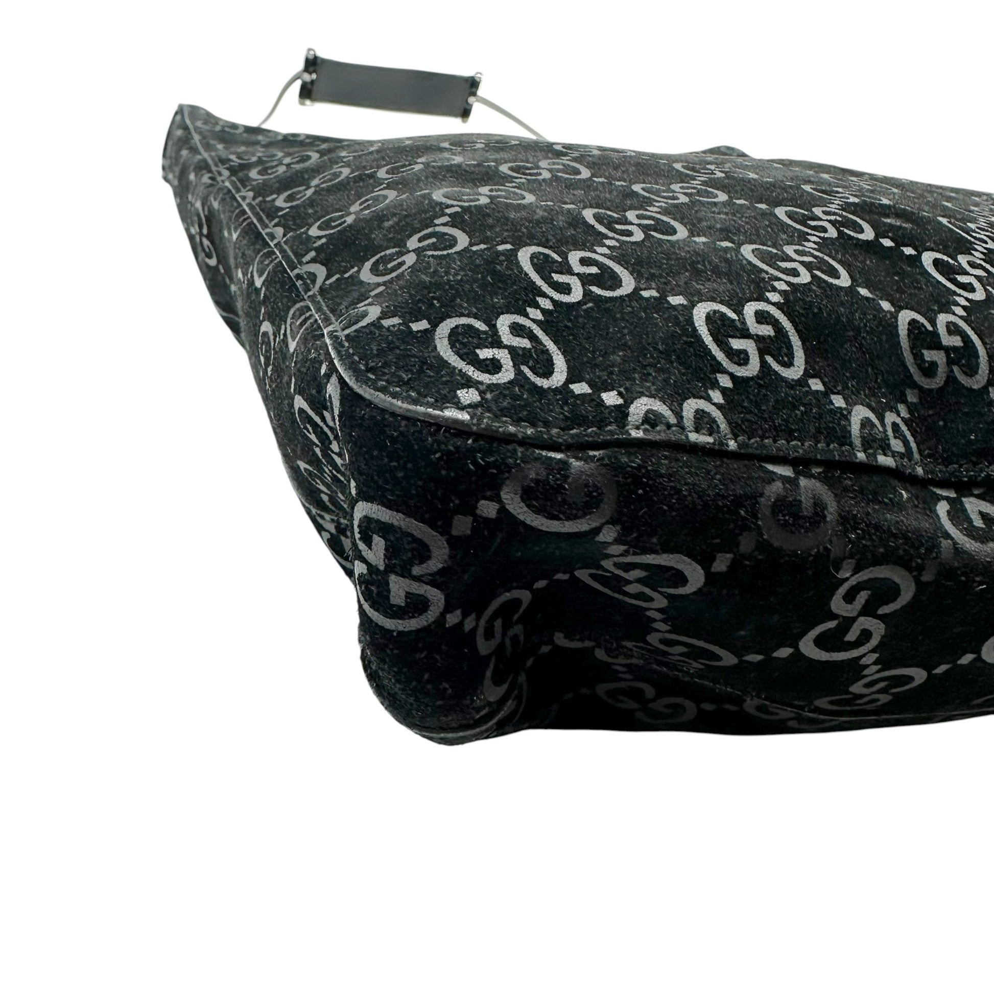 Gucci Black Suede Hobo Bag With Metal Horsebit Strap