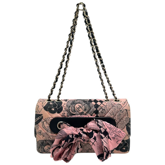 Chanel Pink & Black Corduroy Printed Limited Edition Flap Bag 2018-19