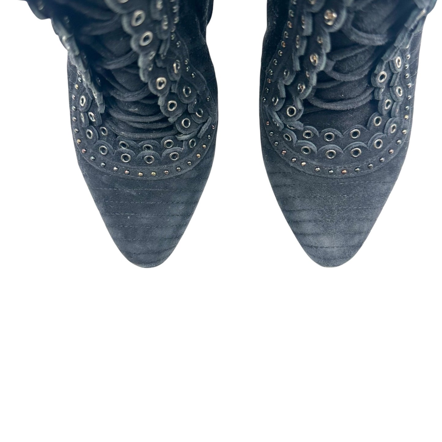 Christian Dior F/W 2011 Black Suede & Silver Rivet Lace Up Knee High Heeled Boots