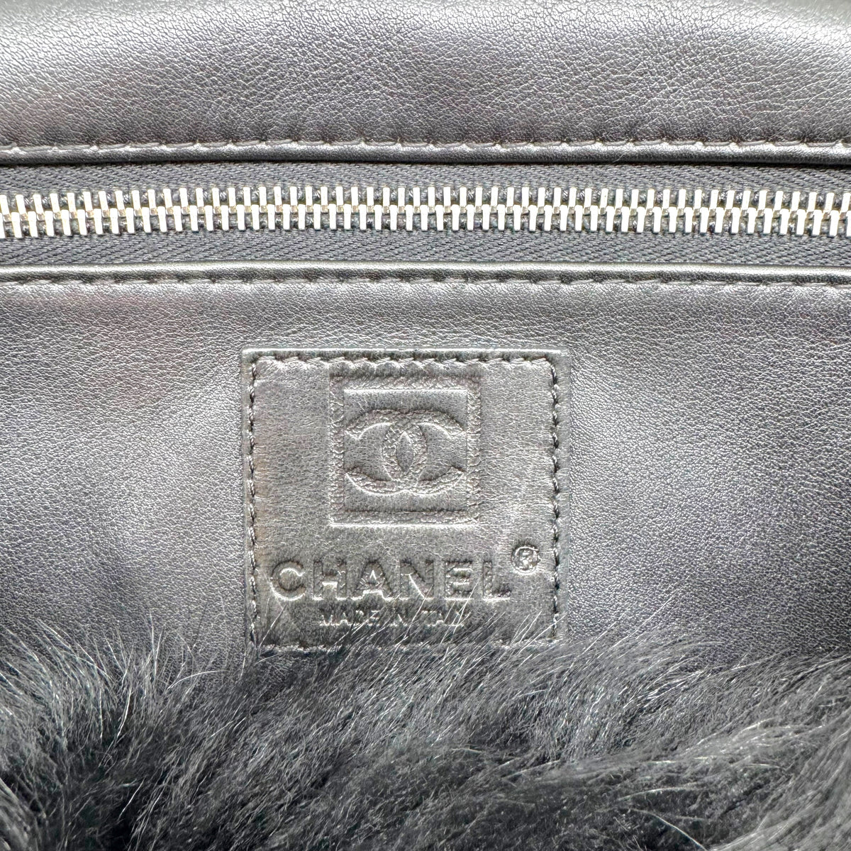 Chanel Sport Black Shearling Quilted Large Flap Bag 2006-08