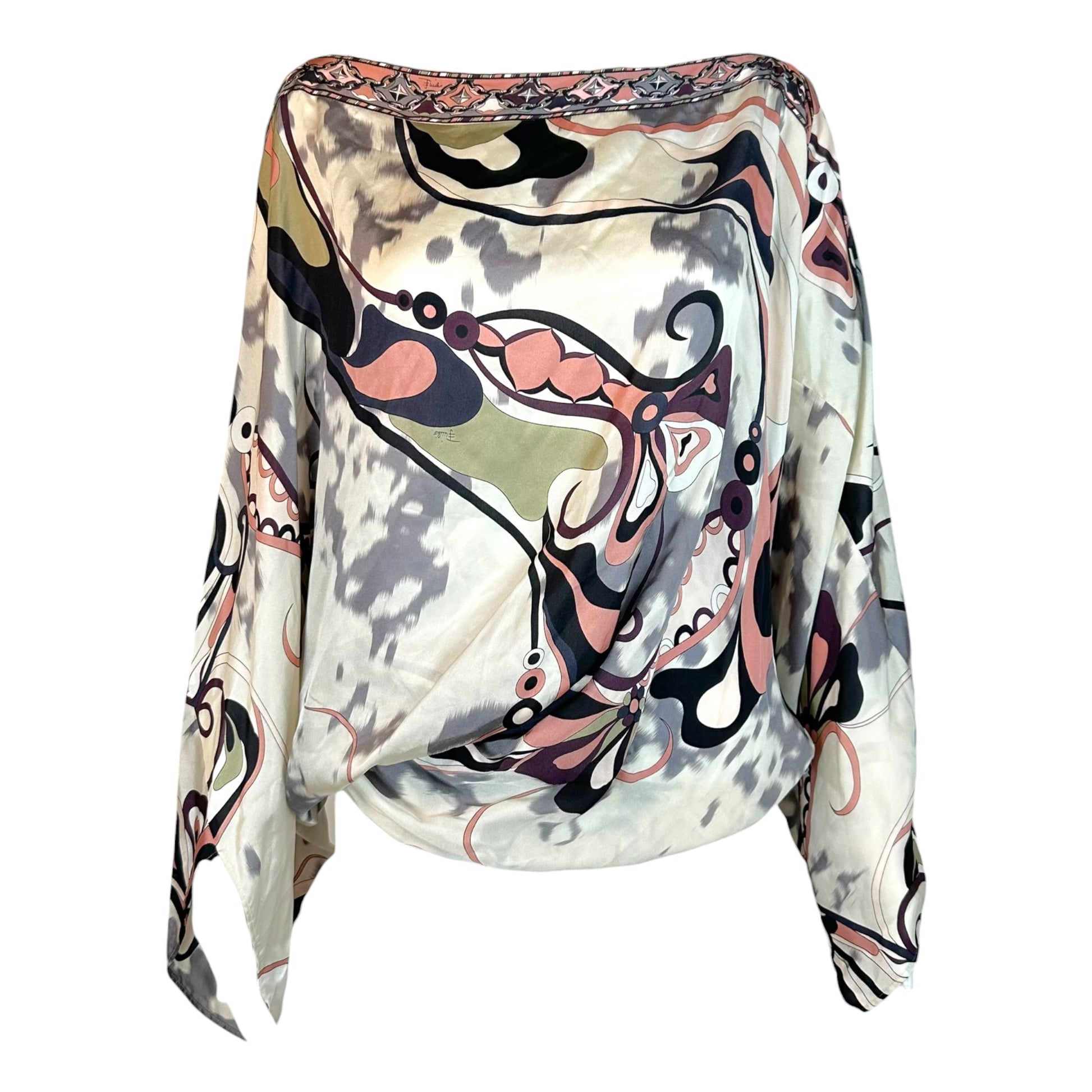 Emilio Pucci Silk Off-Shoulder Dolman Blouse Dusty Rose Gray