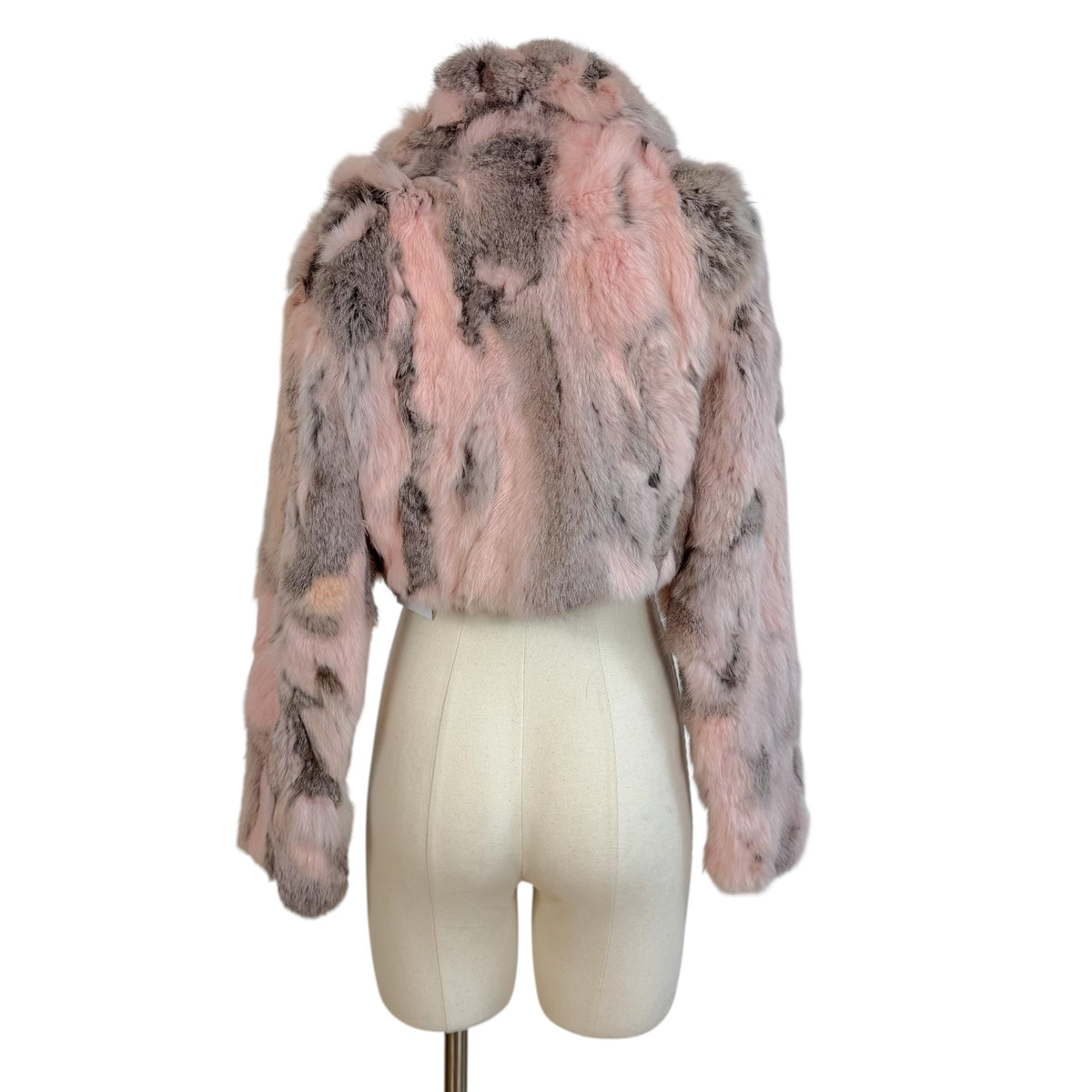 Jewel Avira Cropped Coat Pink Brown Dyed Rabbit Fur