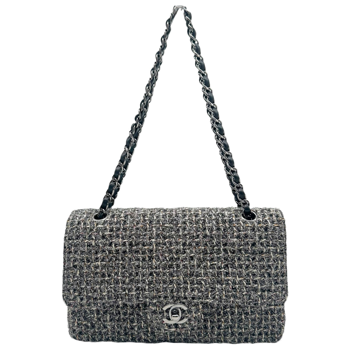 Chanel Medium Classic Flap Bag Dark Gray Metallic Tweed