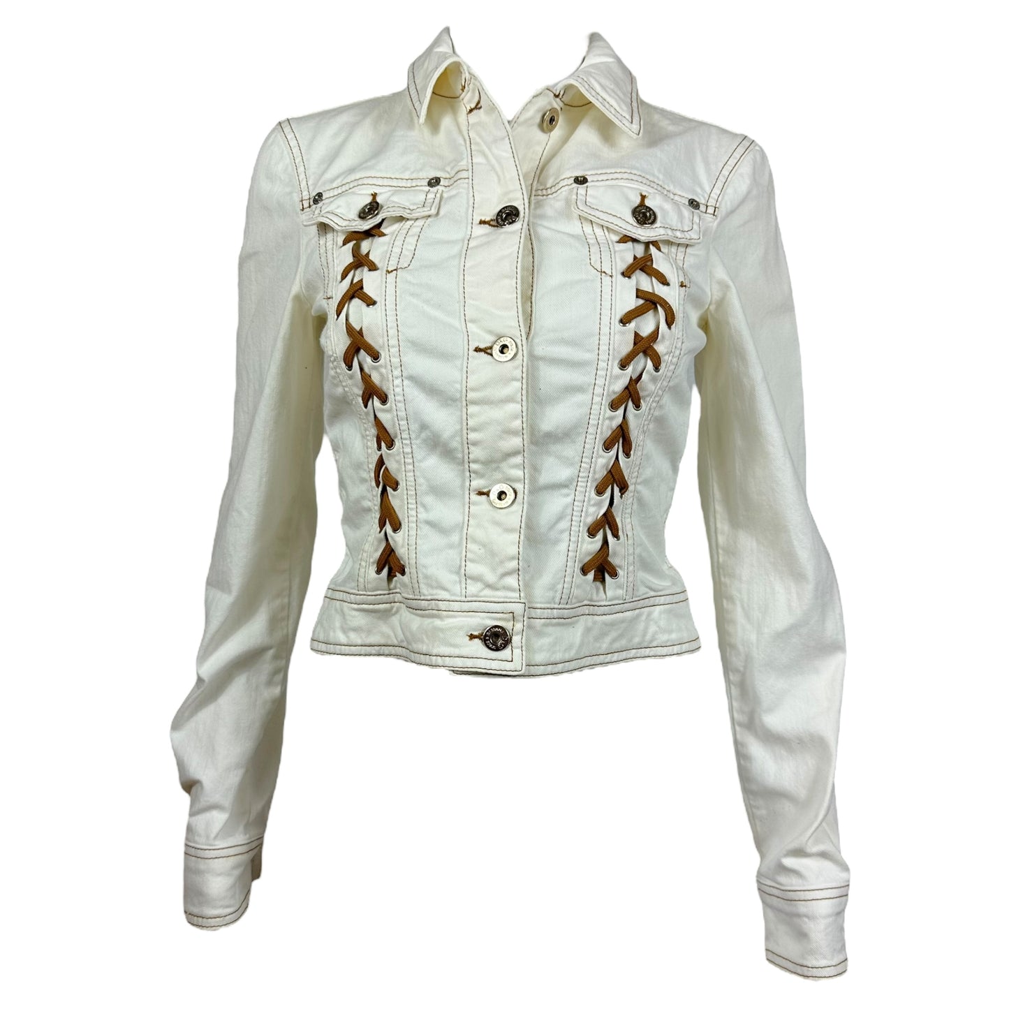 D&G Dolce & Gabbana White Lace Up Denim Jacket - Outfit Repeater