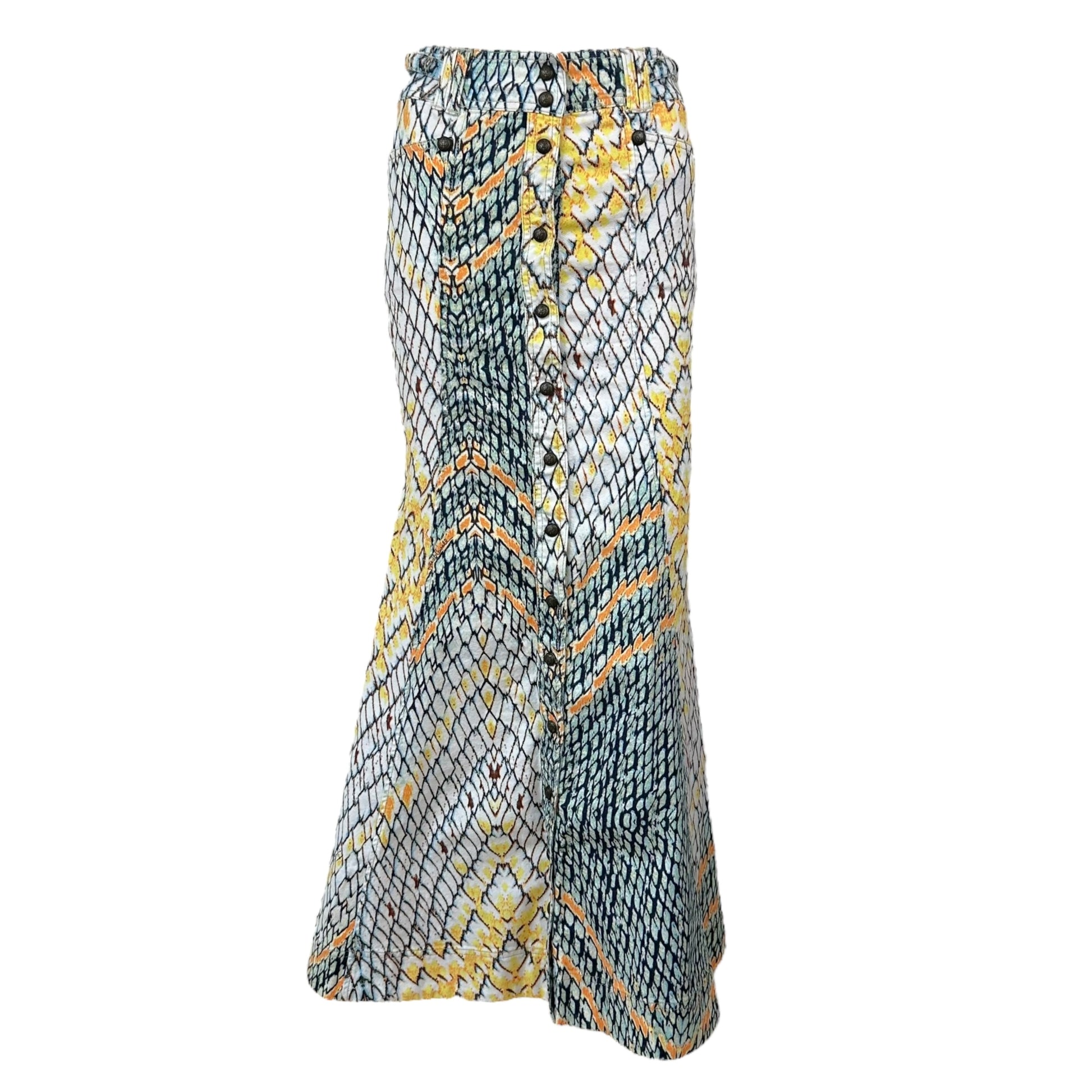 Just Cavalli Roberto Cavalli Blue & Yellow Scale Print Maxi Skirt - Outfit Repeater
