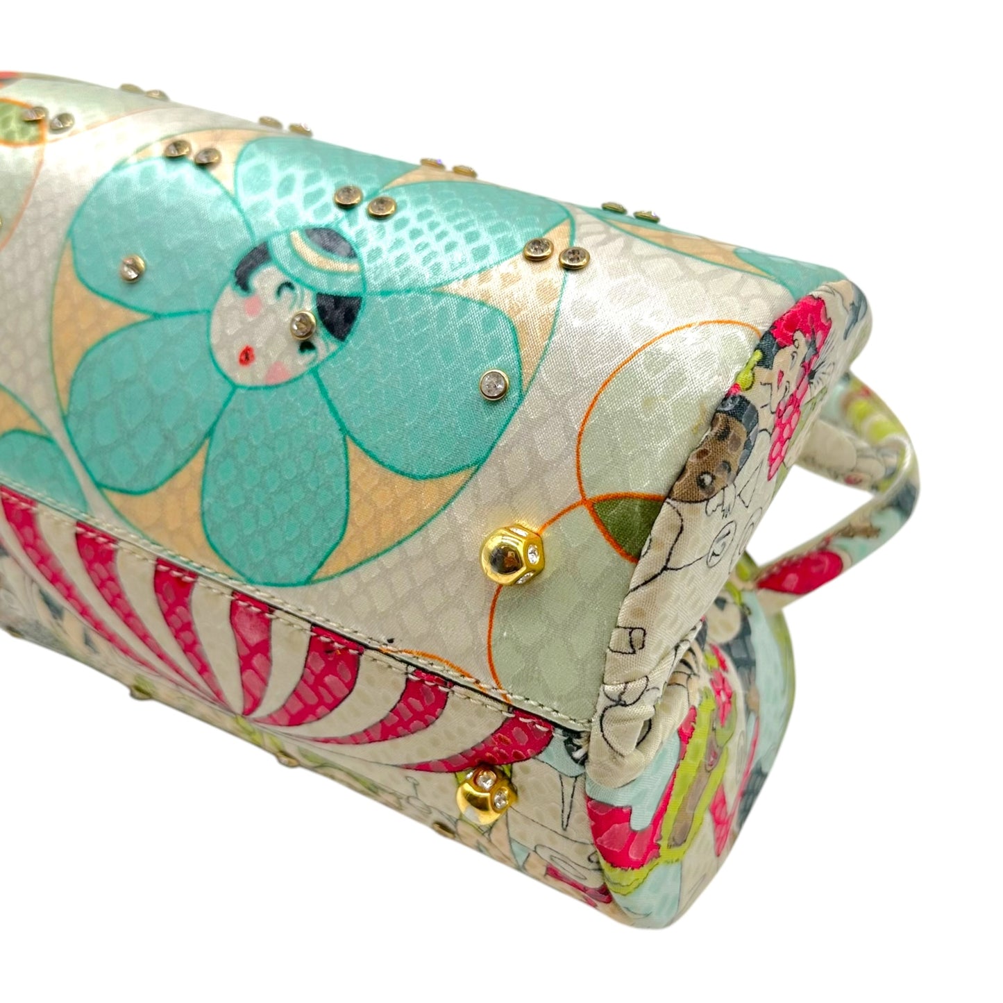 John Galliano Printed Crystal Embellished Top Handle Bag