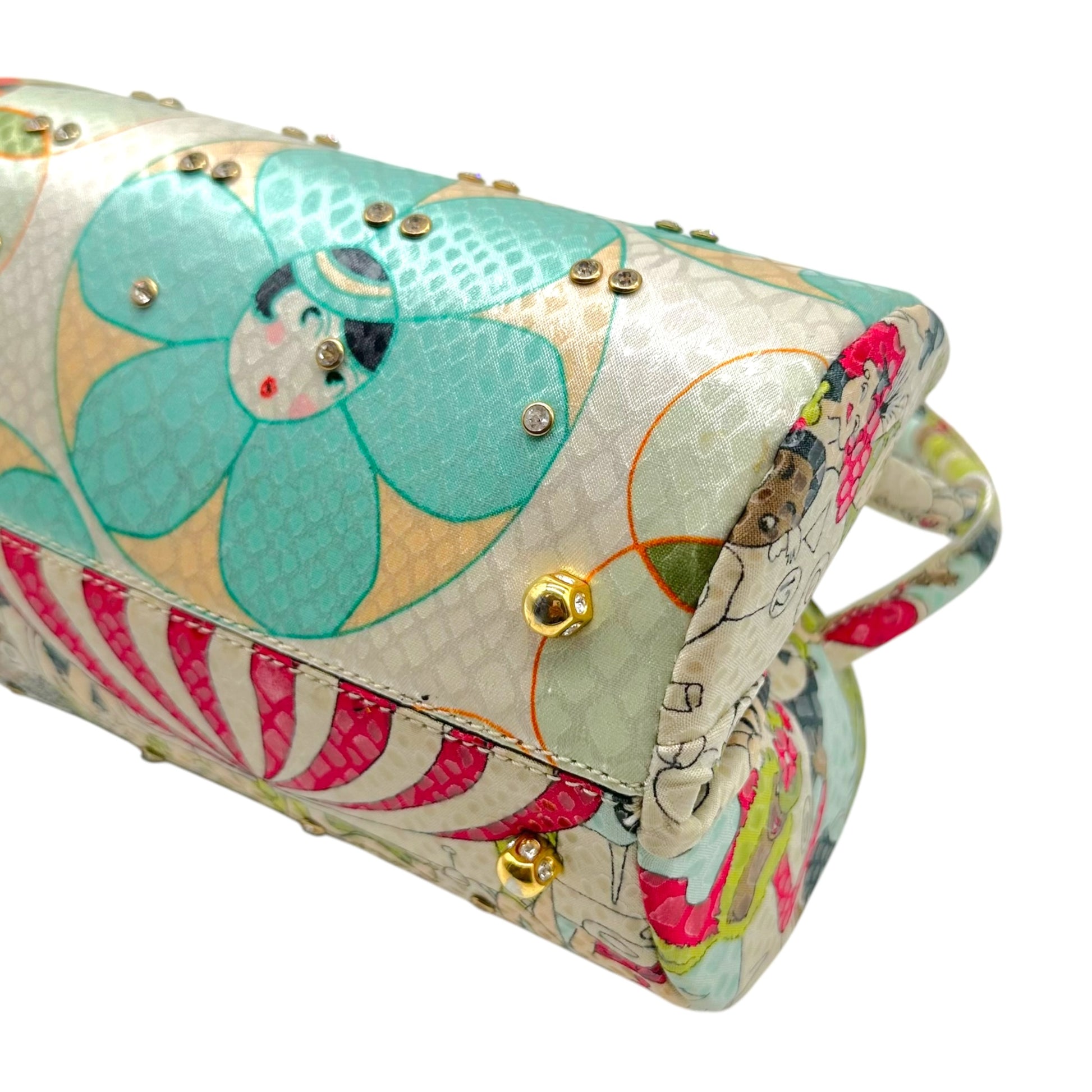 John Galliano Printed Crystal Embellished Top Handle Bag