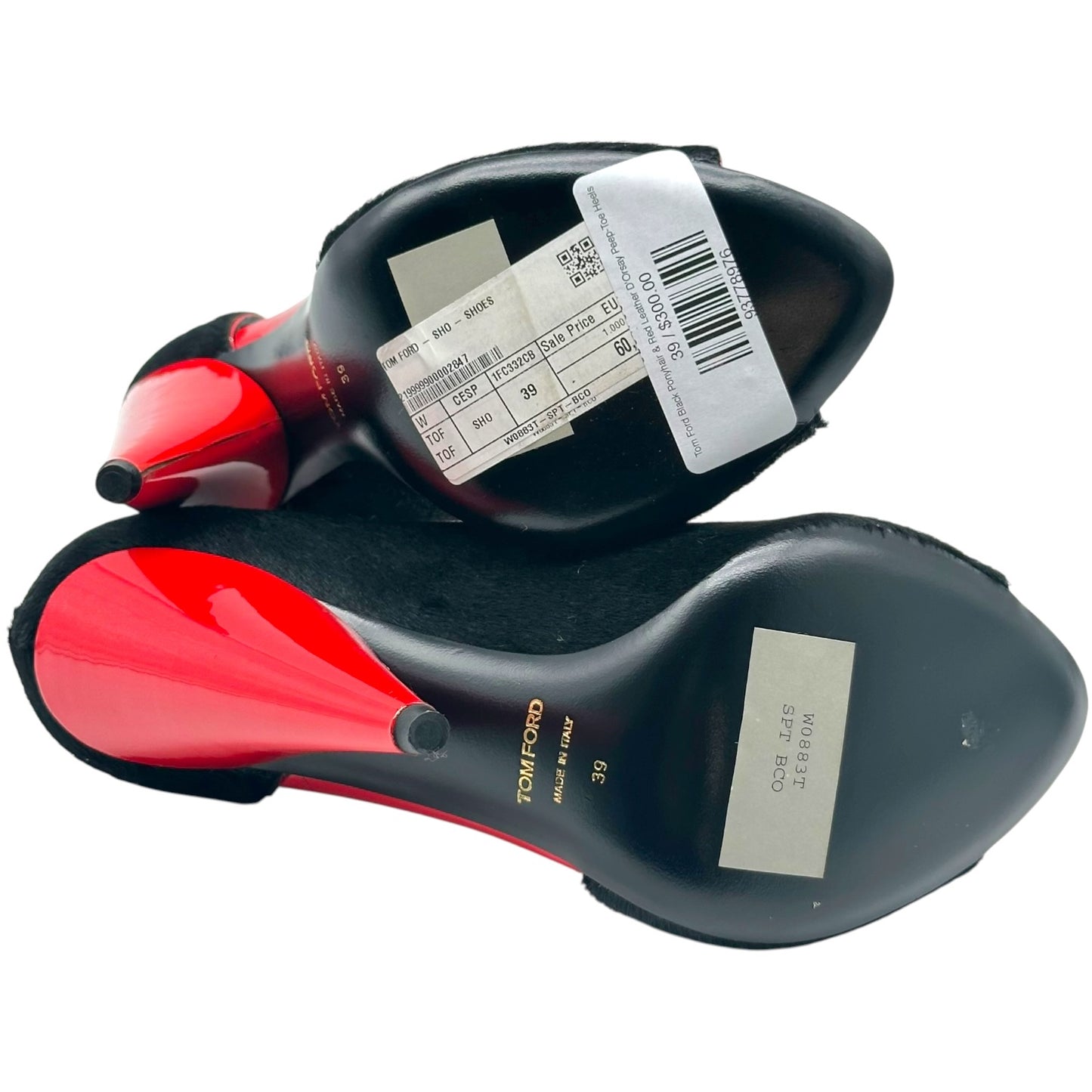 Tom Ford Black Ponyhair & Red Leather D'Orsay Peep-Toe Heels
