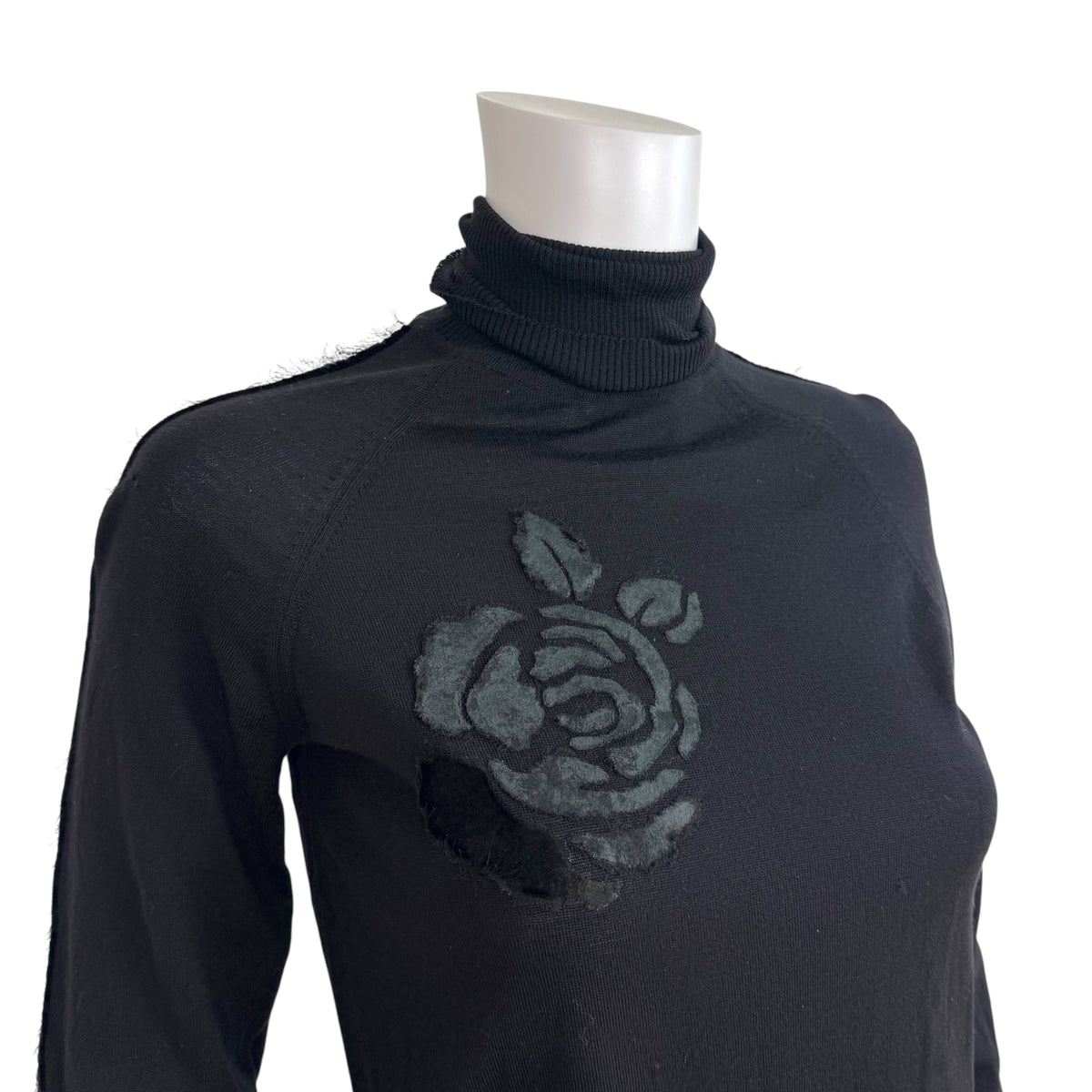 Christian Dior Black Cashmere Velvet Turtleneck Sweater