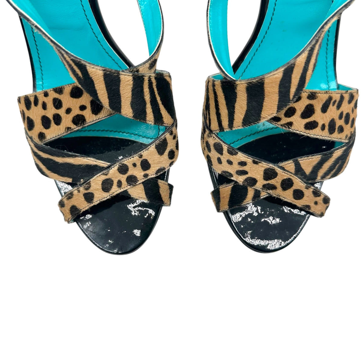 Manolo Blahnik Strappy Heels Animal Print Ponyhair Size 42