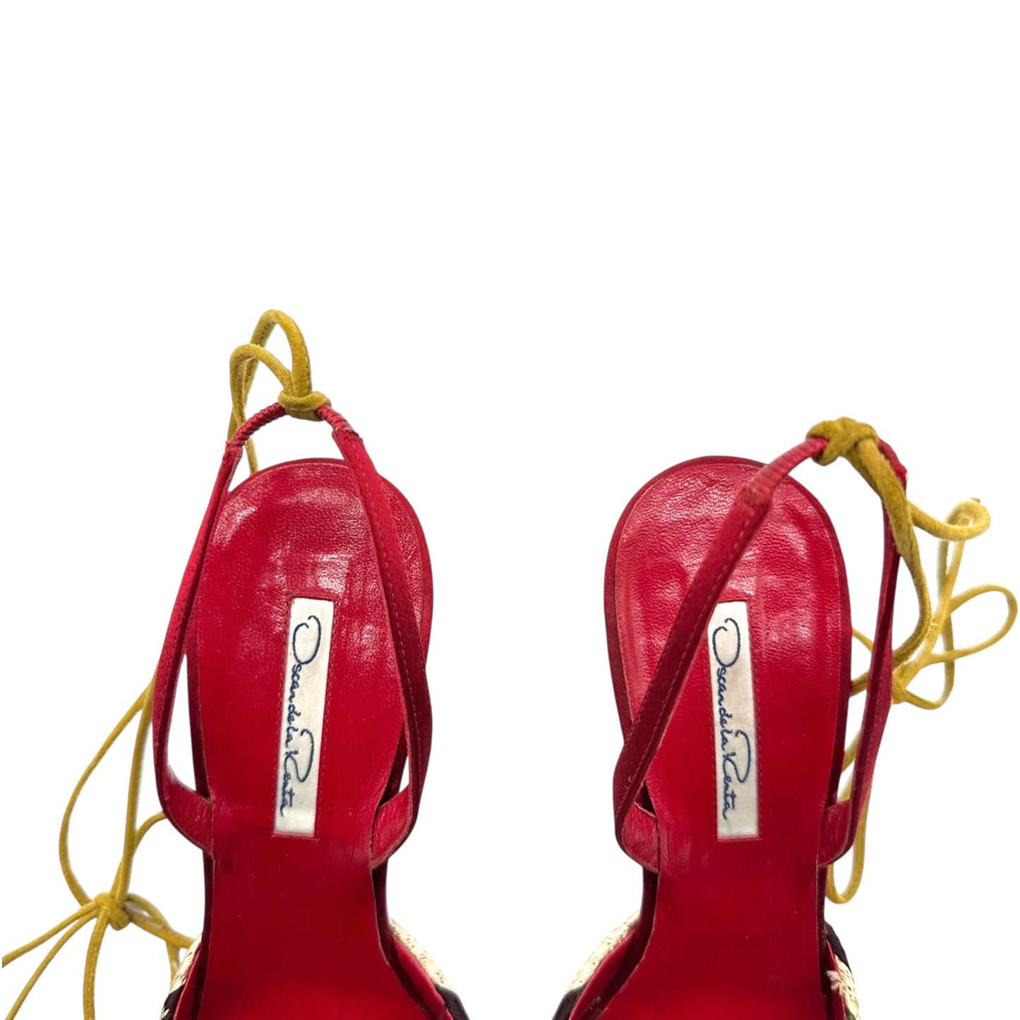 Oscar de la Renta Tribal Embroidered Wrap Heels