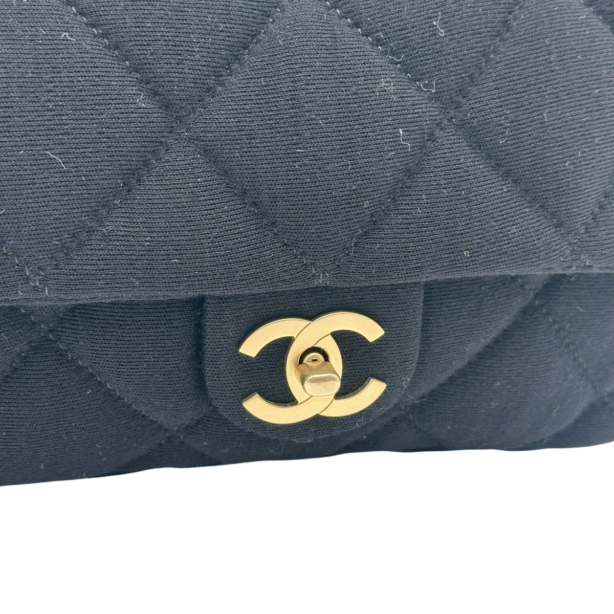 Chanel Small Flap Shoulder Bag Black Gold Quilted Jersey