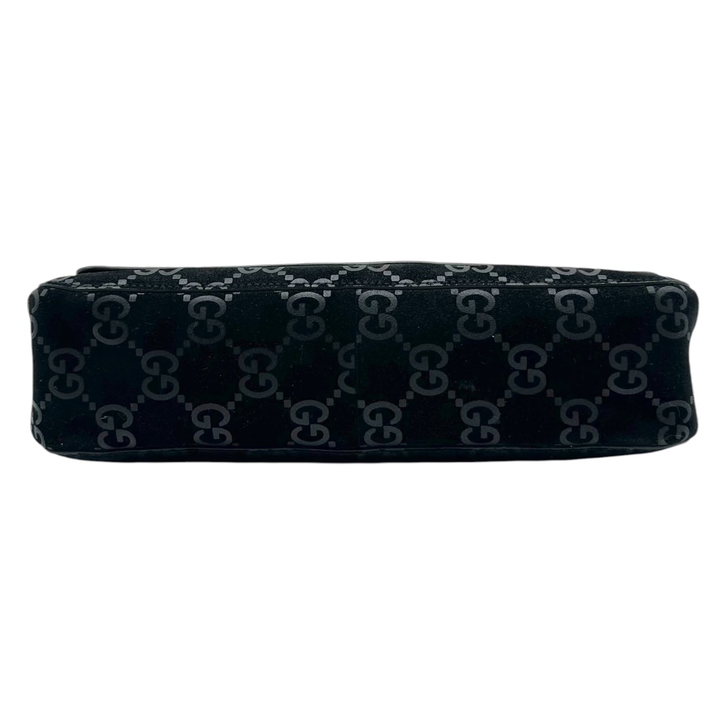 Gucci Black Embossed Suede Shoulder Bag with Metal Strap