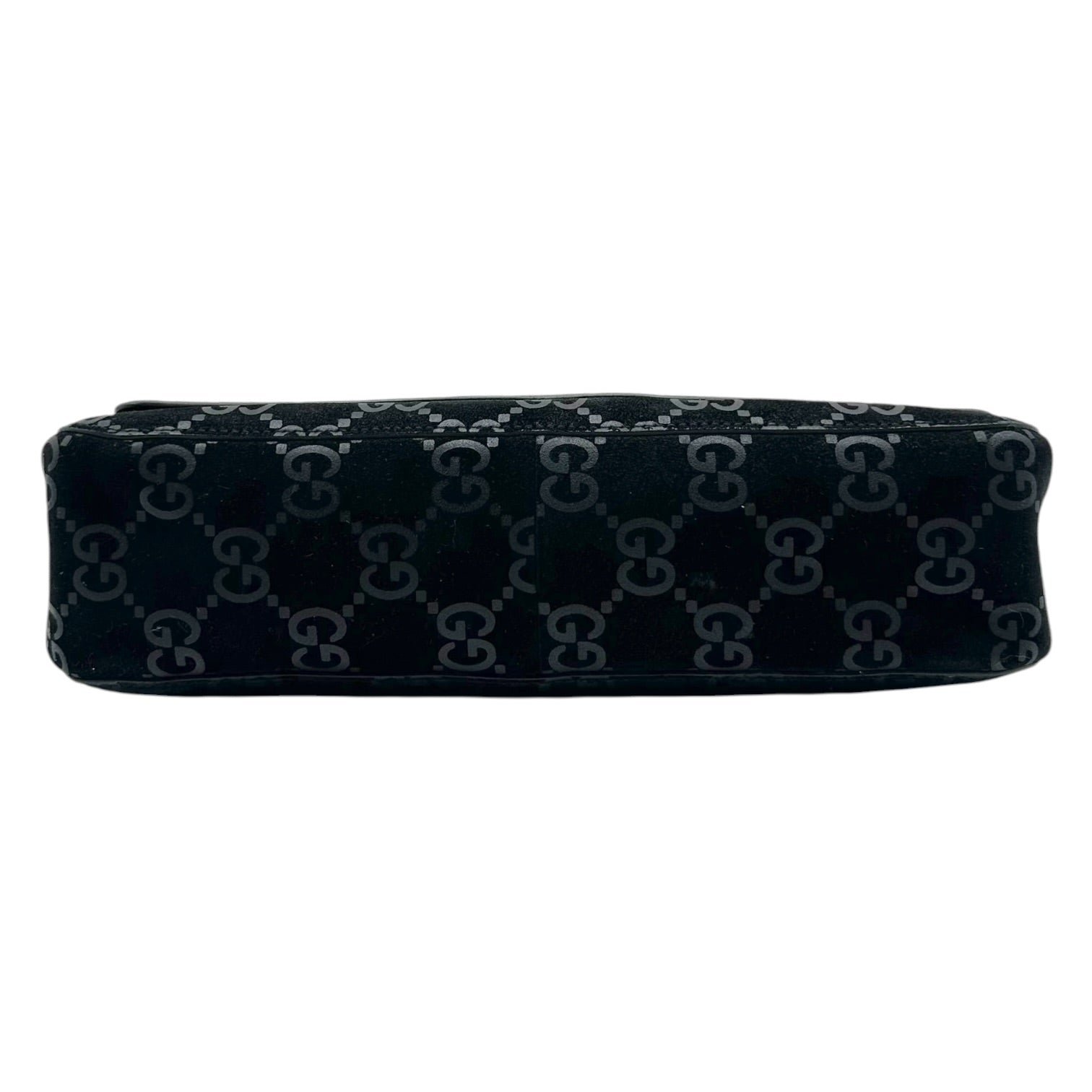 Gucci Black Embossed Suede Shoulder Bag with Metal Strap