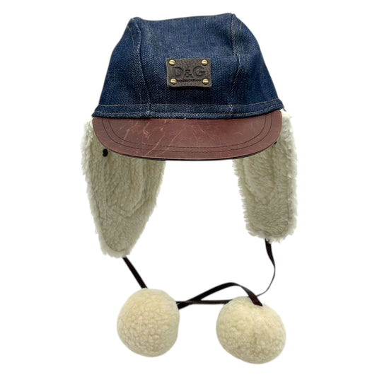 D&G Dolce & Gabbana Leather & Denim Trapper Hat NEW