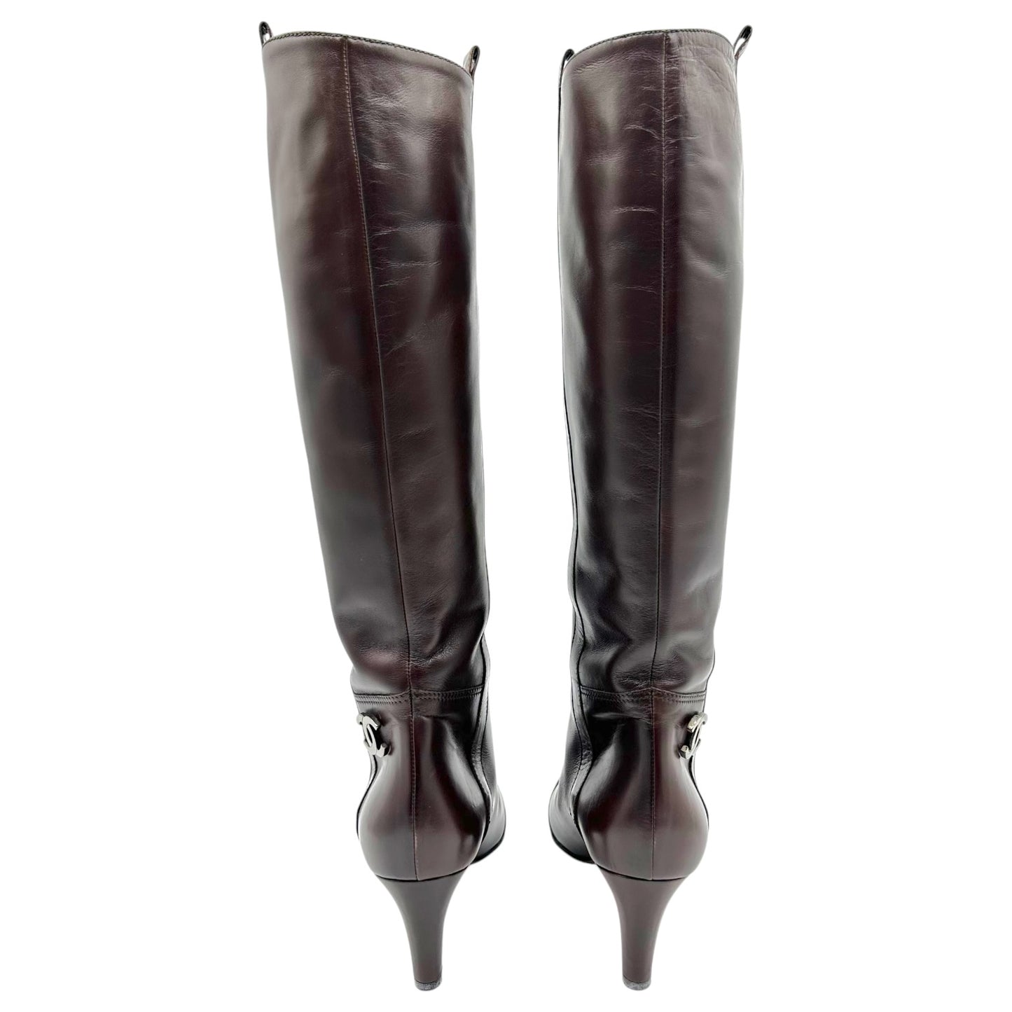 Chanel Brown & Black Leather Heeled Riding Boots