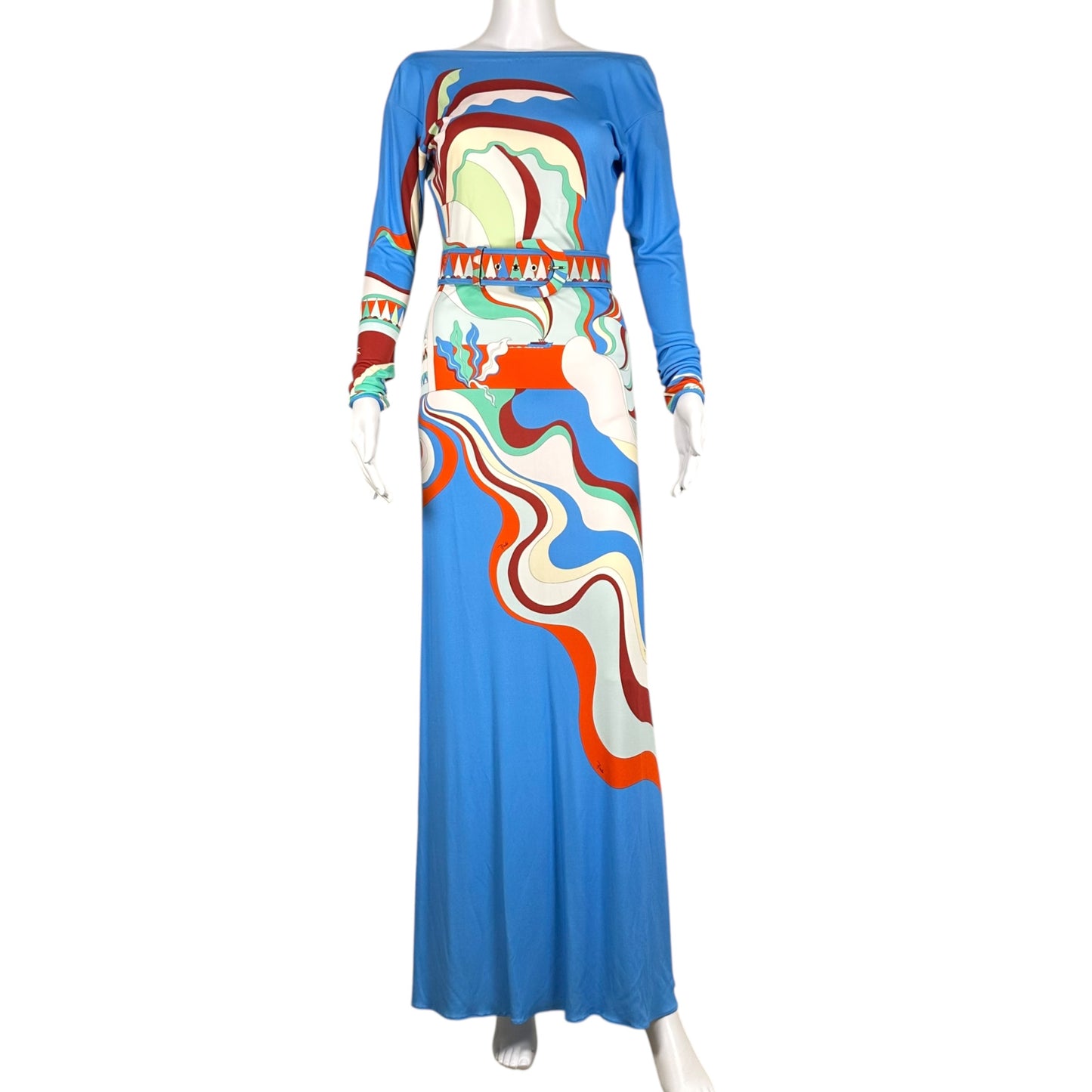 Emilio Pucci Blue Multi Printed Silk Maxi Dress
