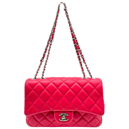 Chanel Medium Flap Bag Fuchsia Silver Matelasse Quilted