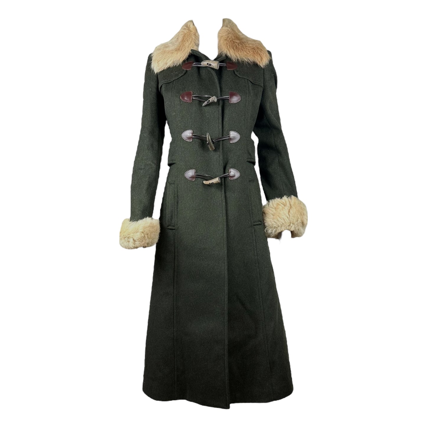 D&G Dolce & Gabbana Fur Trim Green Wool Coat
