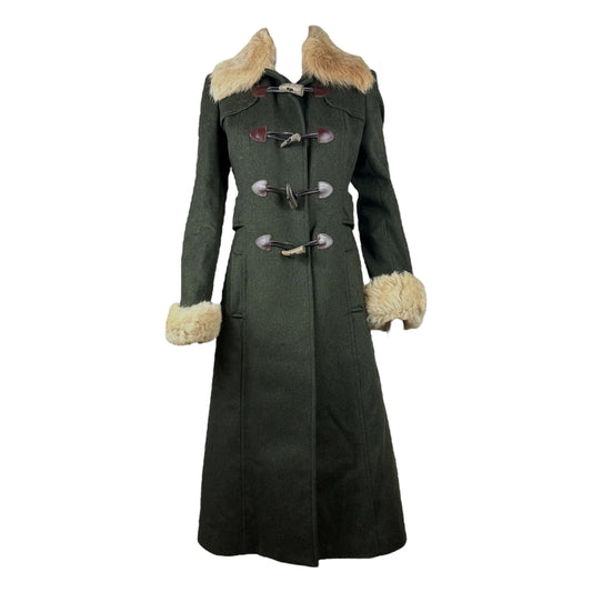 D&G Dolce & Gabbana Fur Trim Green Wool Coat