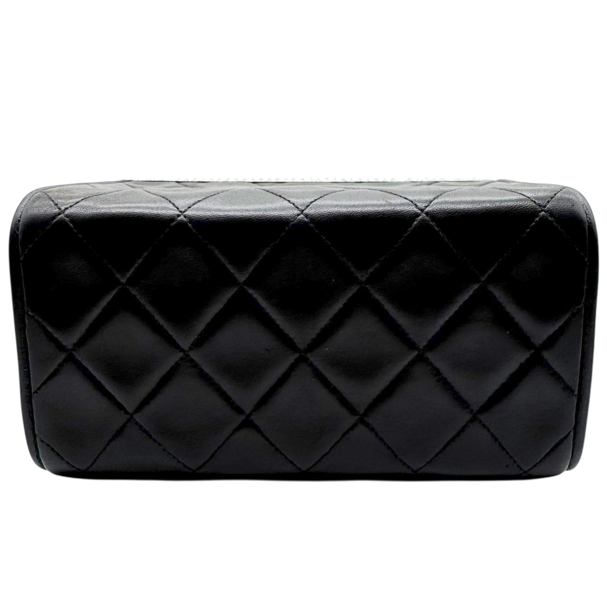 Chanel Black Matelasse Quilted Lambskin Metal Trim Vanity Bag 1996-97 - Outfit Repeater