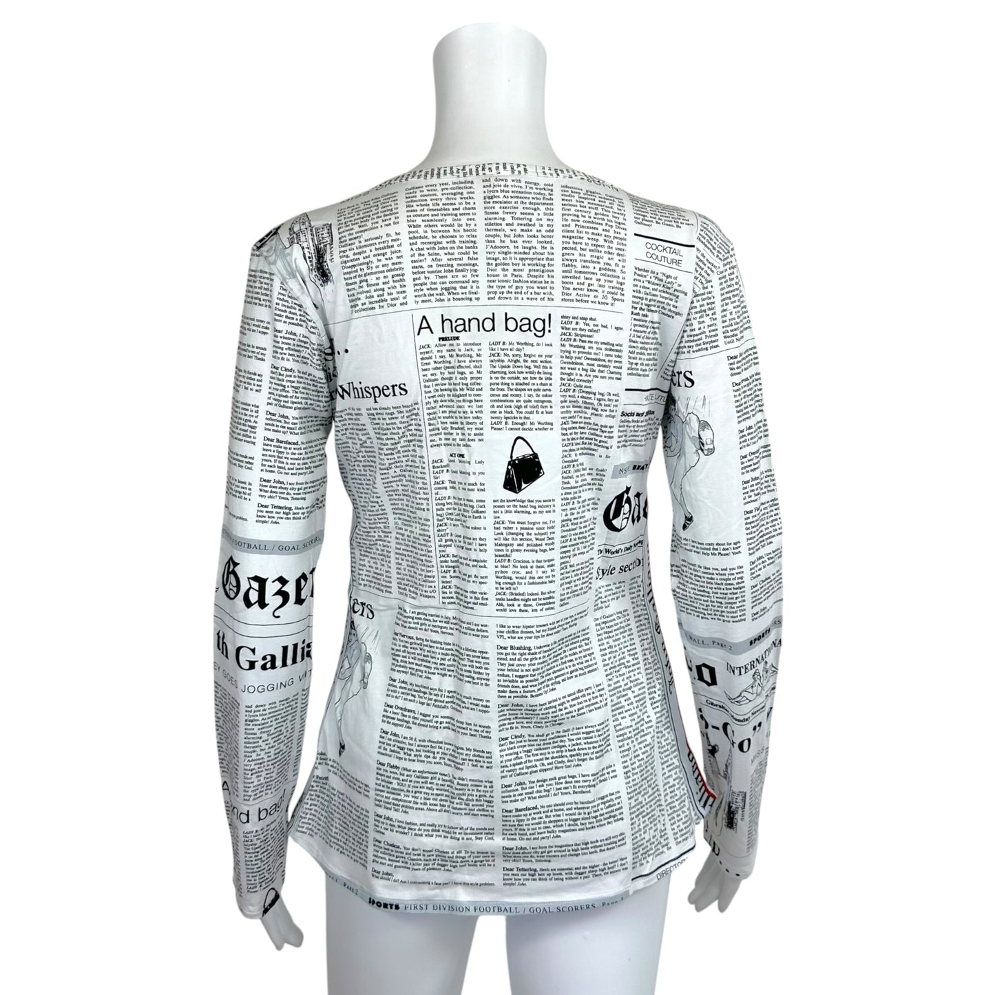John Galliano White & Black Gazette Newsprint Longsleeve T-Shirt