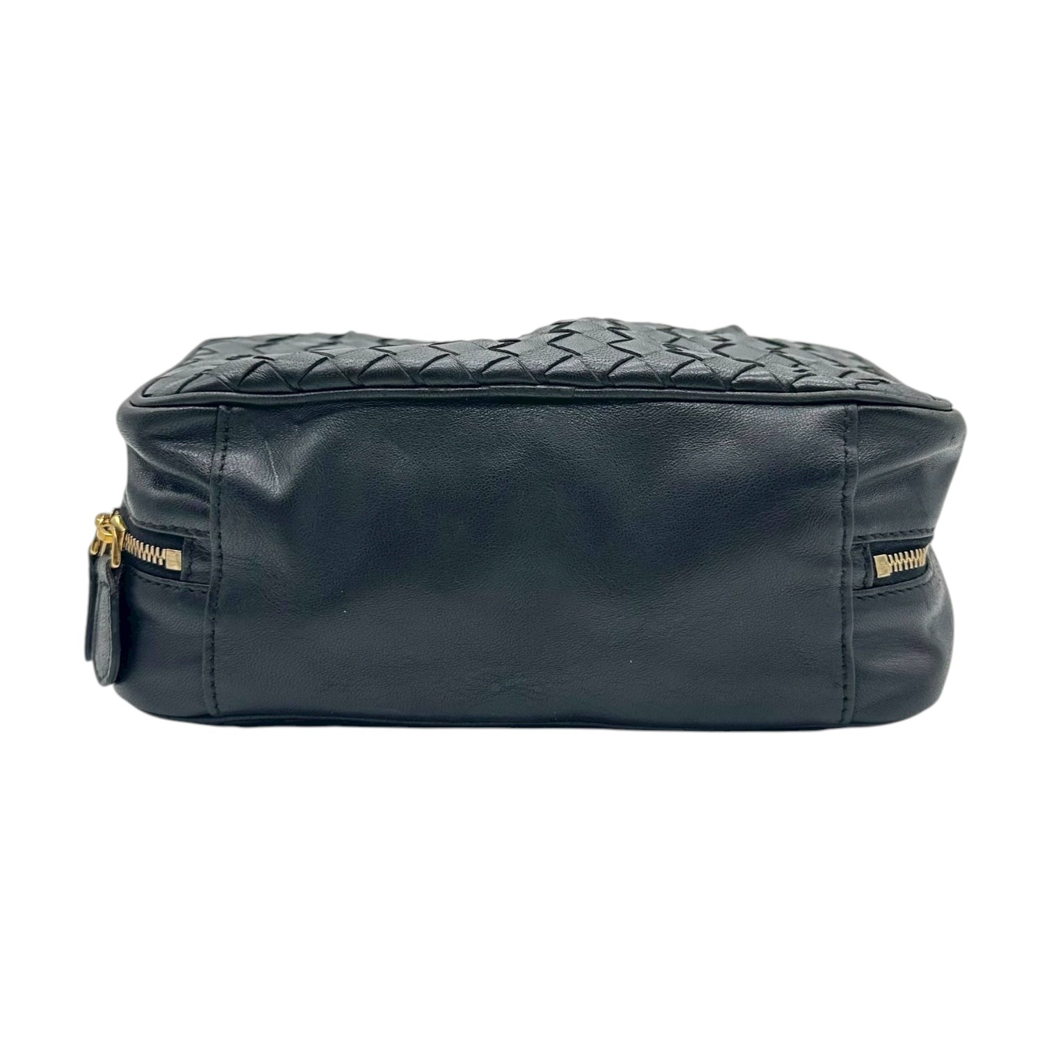 Bottega Veneta Black Intrecciato Woven Leather Pochette Bag - Outfit Repeater