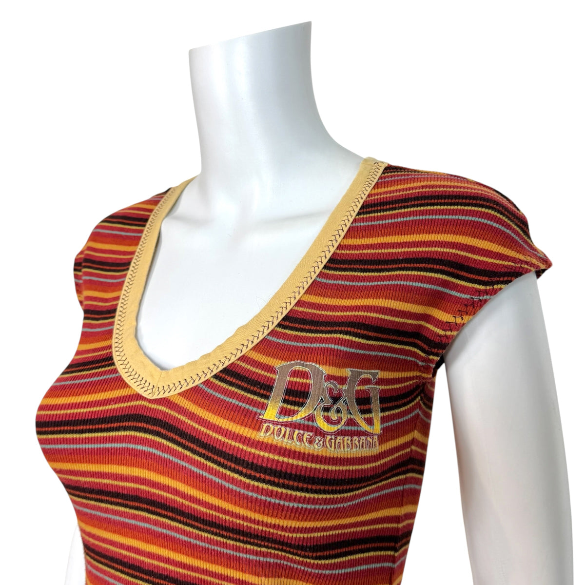 D&G Dolce & Gabbana Multicolor Striped Logo Graphic T-Shirt